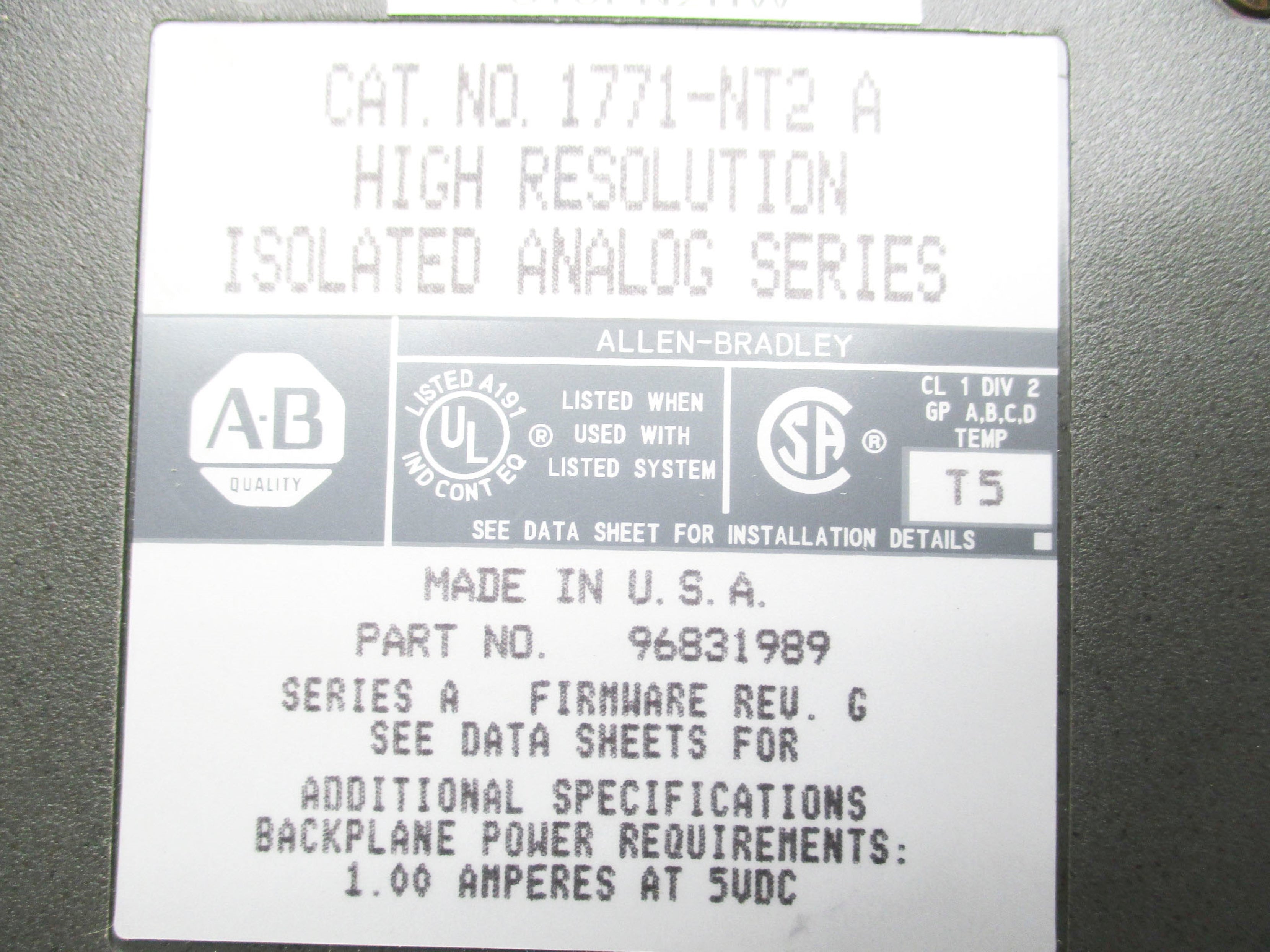 ALLEN BRADLEY 1771-NT2 SER. A F/W G UNMP