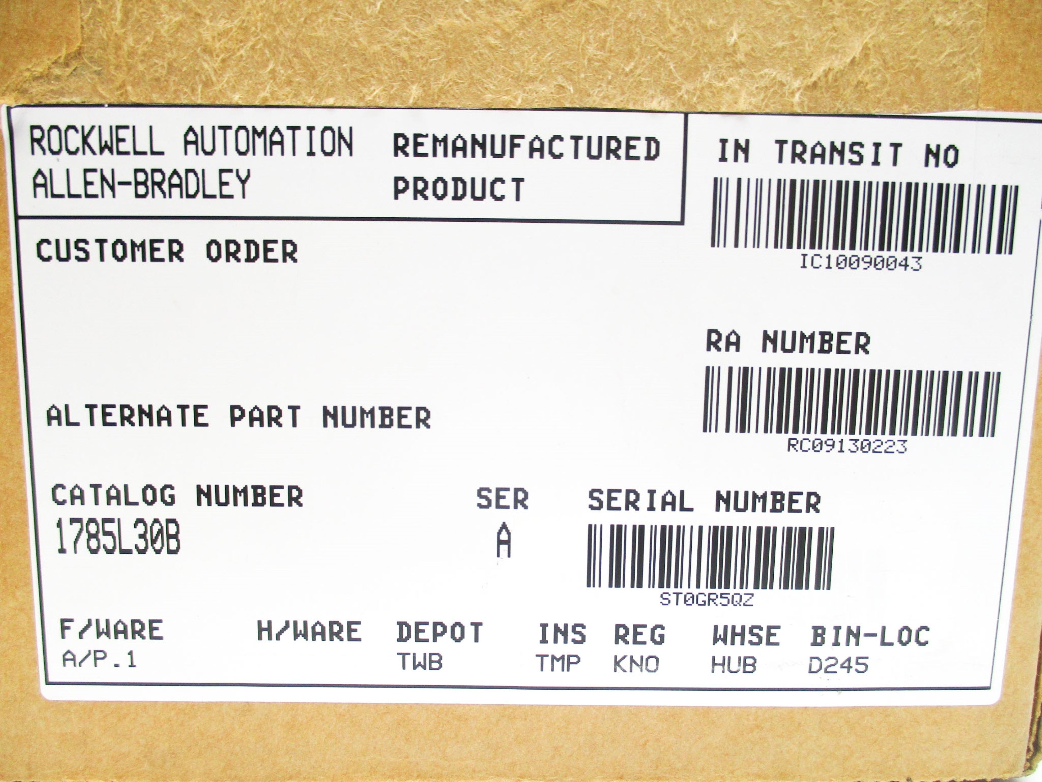 ALLEN BRADLEY 1785-L30B SER. A F/W P.1 REMAN