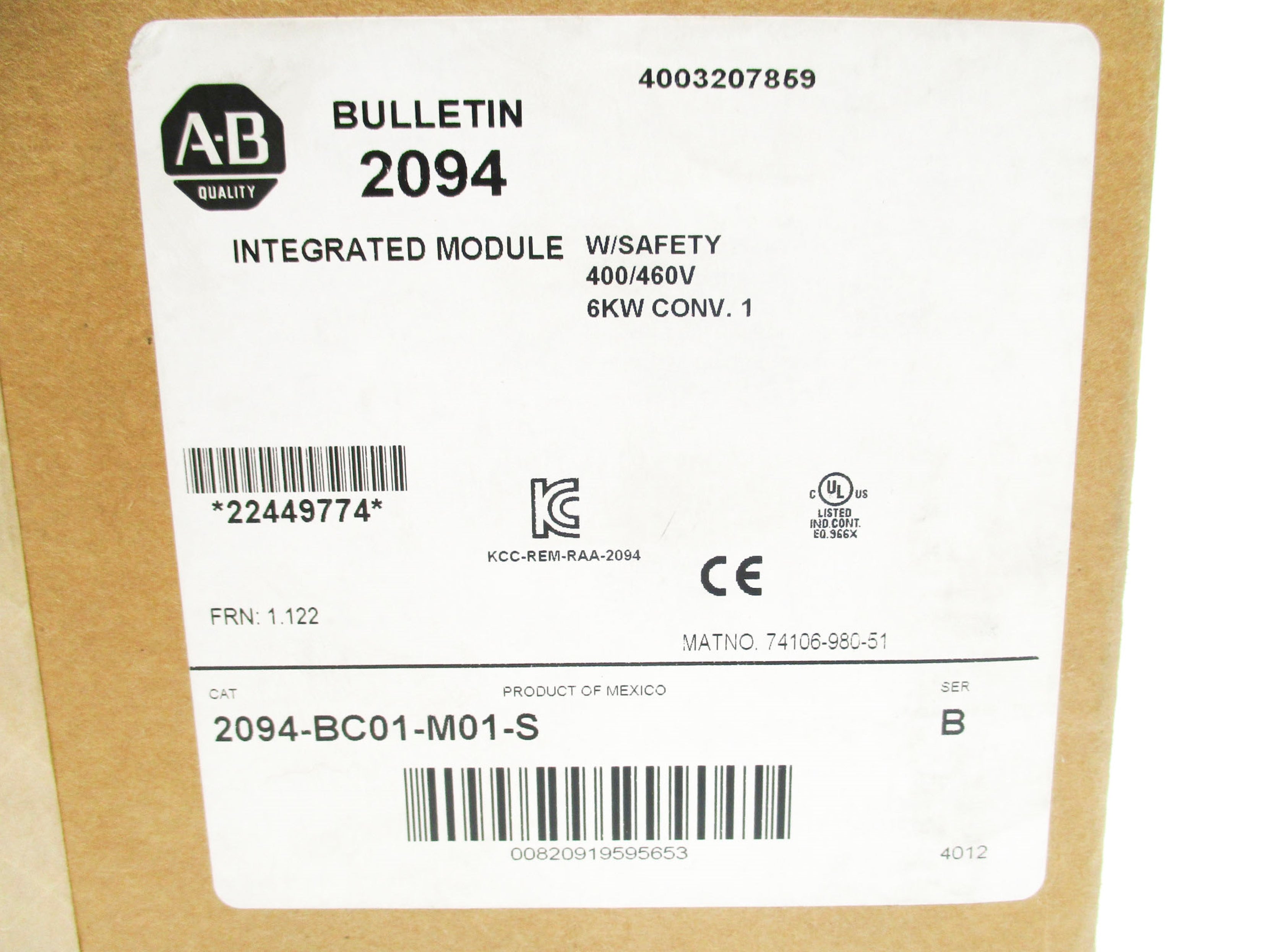 ALLEN BRADLEY 2094-BC01-M01-S SER. B F/W 1.122 NSFS