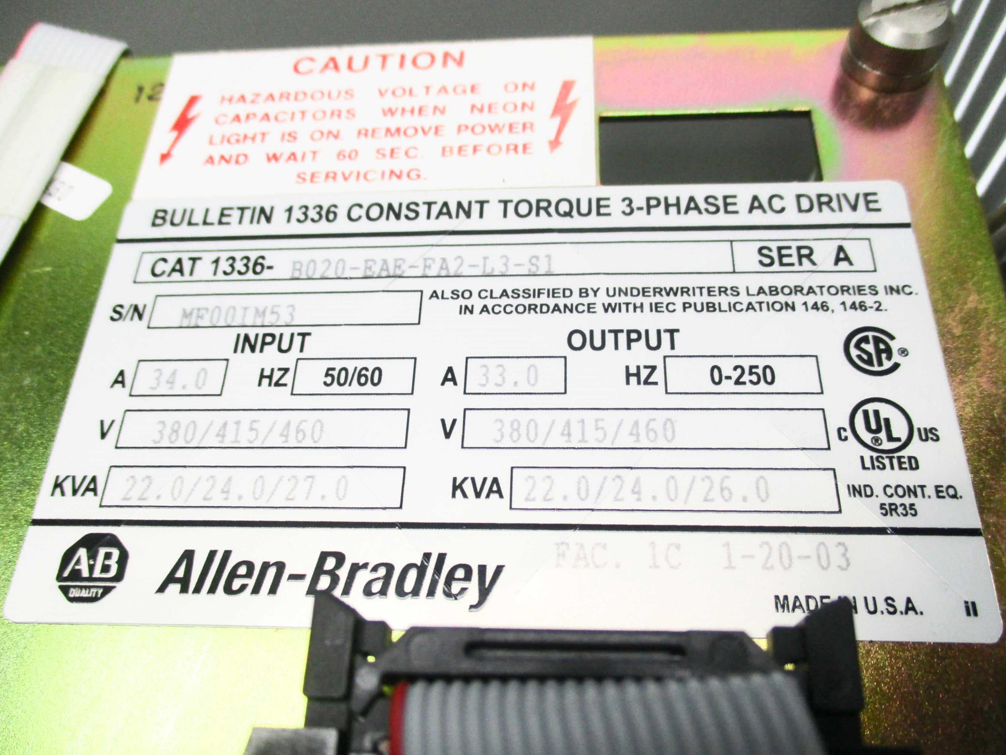 ALLEN BRADLEY 1336-B020-EAE-FA2-L3-S1 SER. A (AS PICTURED) NSMP