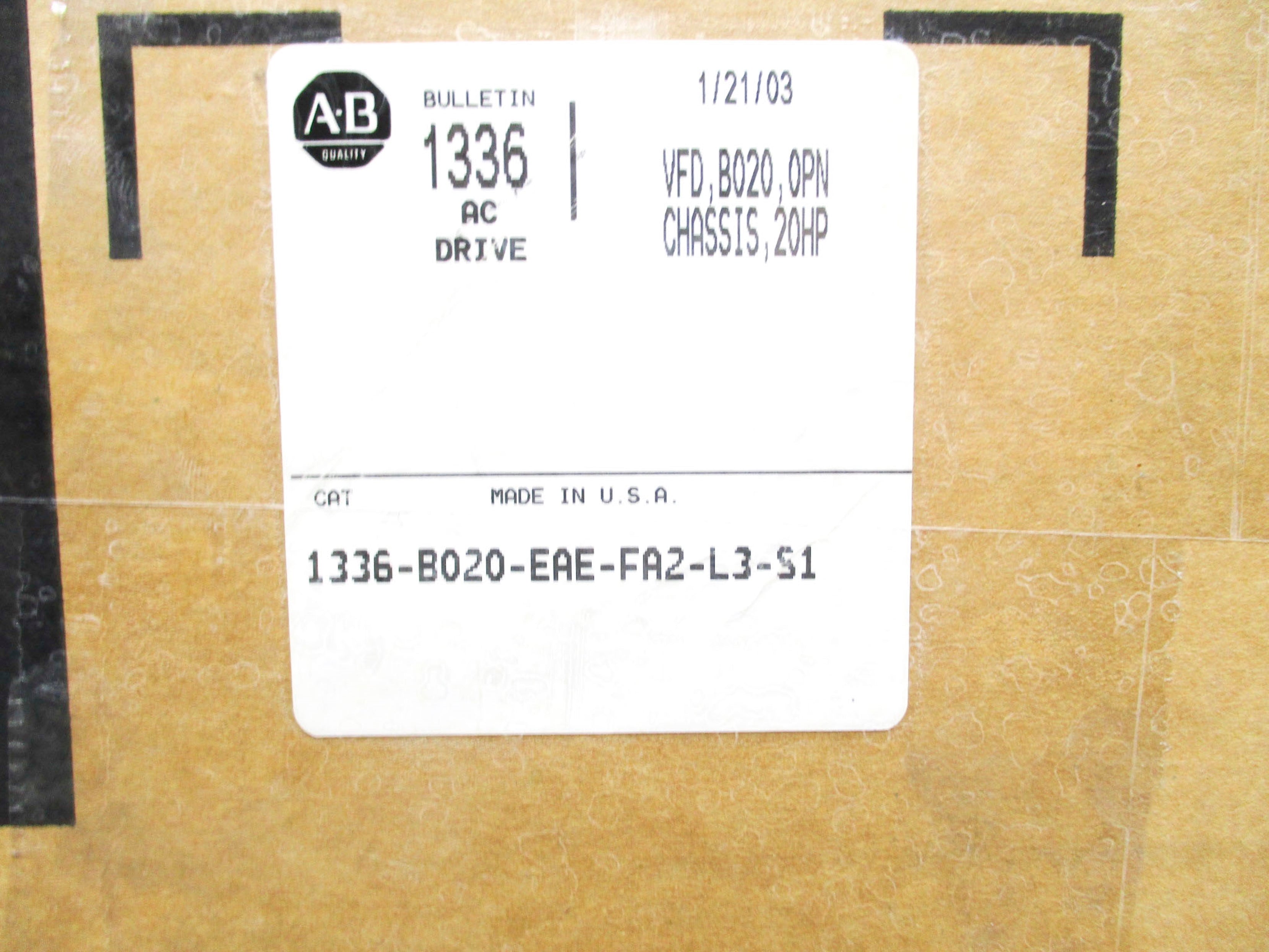 ALLEN BRADLEY 1336-B020-EAE-FA2-L3-S1 SER. A (AS PICTURED) NSMP