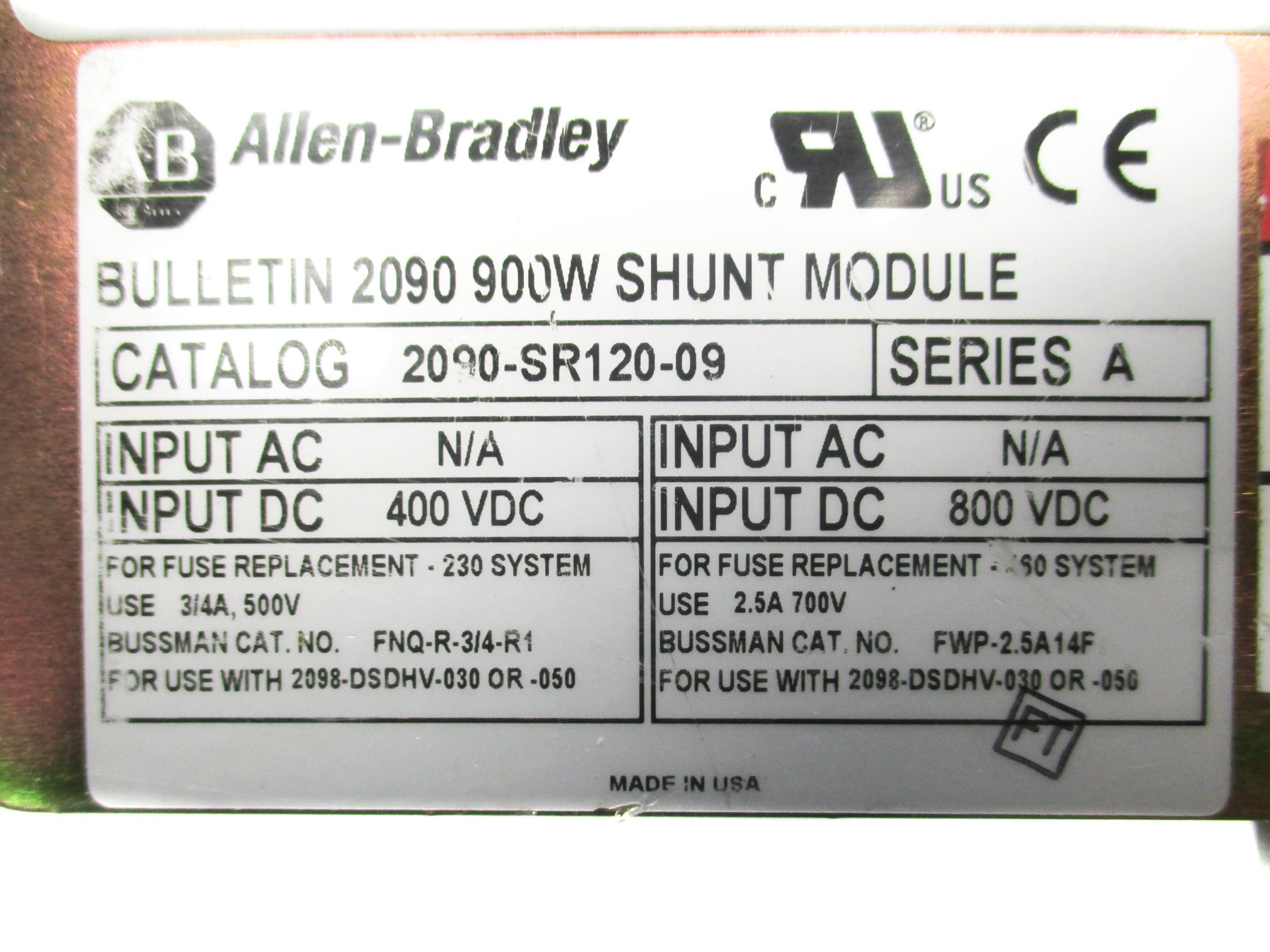 ALLEN BRADLEY 2090-SR120-09 SER. A NSMP