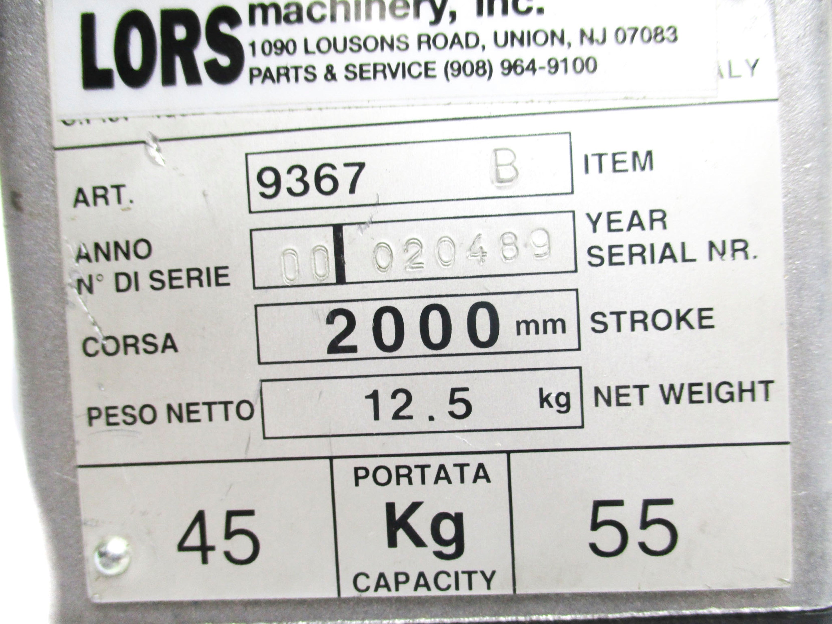 LORS MACHINERY 9367B NSNP