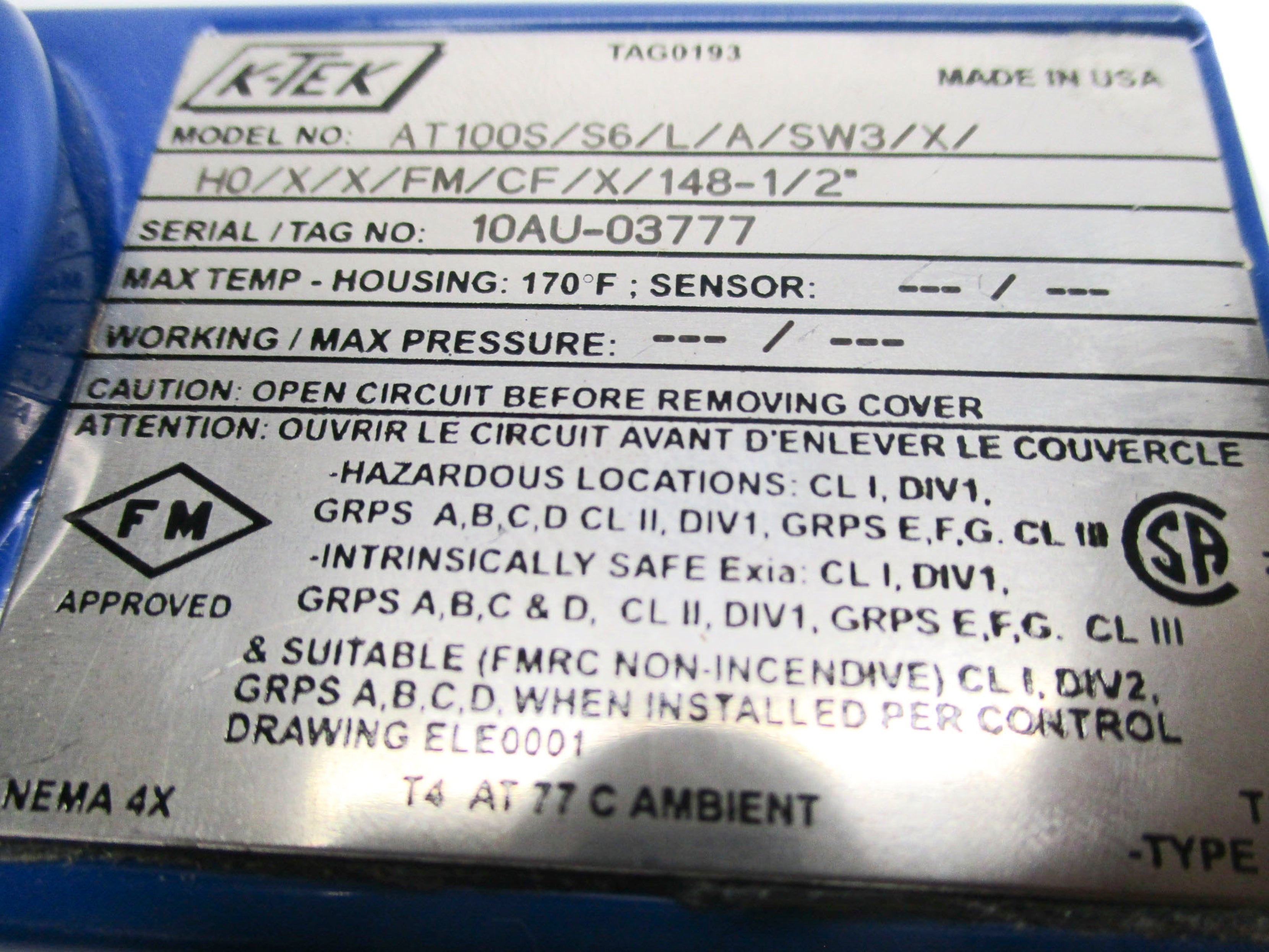K-TEK AT100S/S6/L/A/SW3/X/H0/X/X/FM/CF/X/148-1/2" NSNP