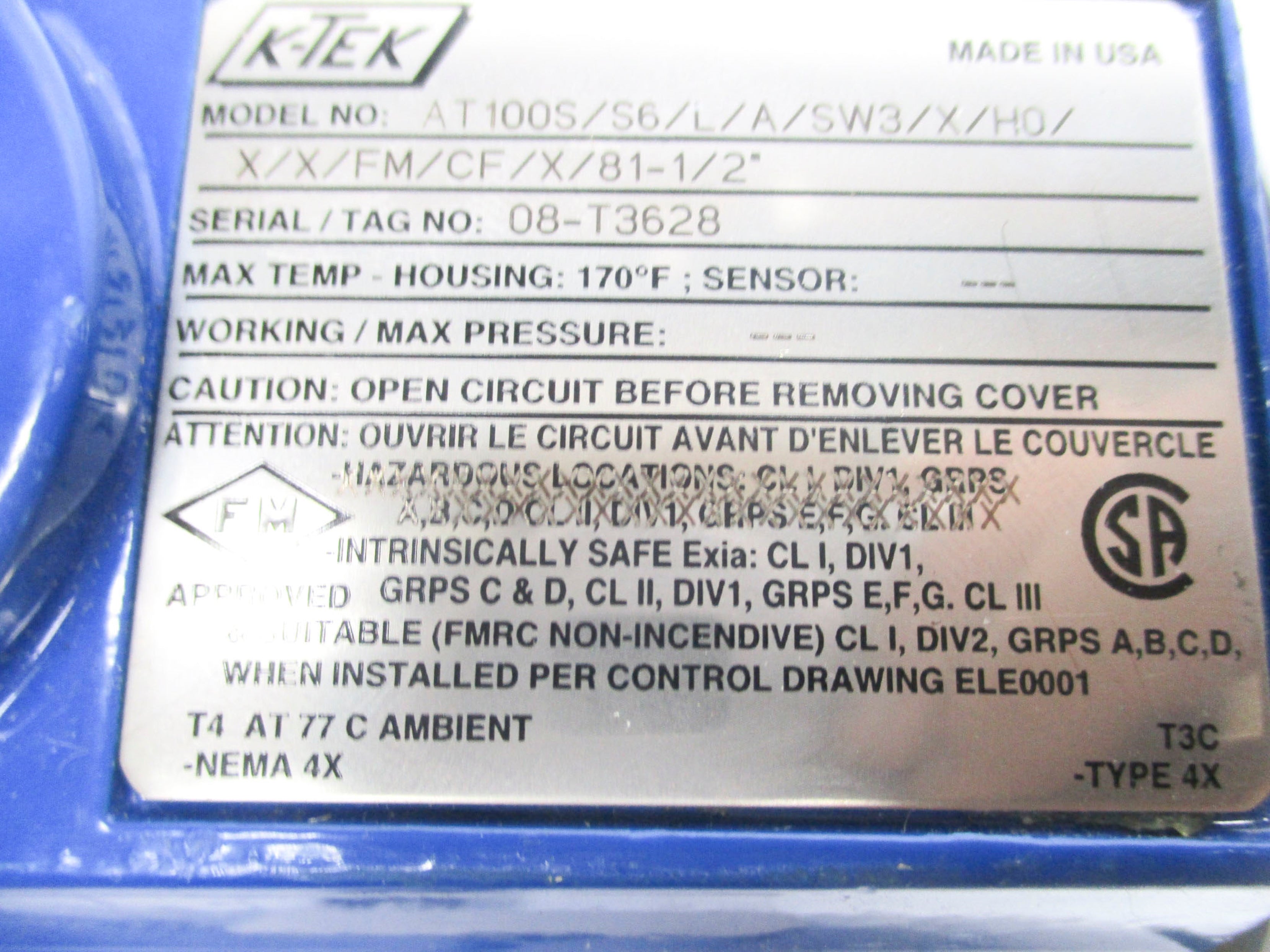 K-TEK AT100S/S6/L/A/SW3/X/H0/X/X/FM/CF/X/81-1/2" NSNP