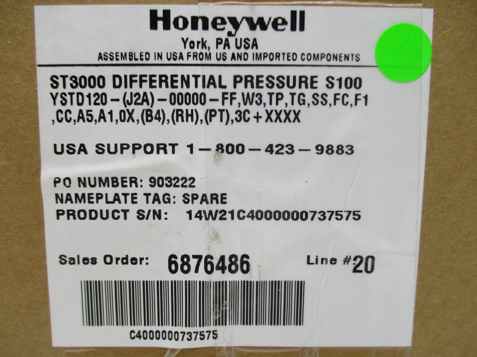 HONEYWELL YSTD120-(J2A)-00000-FF,W3,TP,TG,SS NSMP