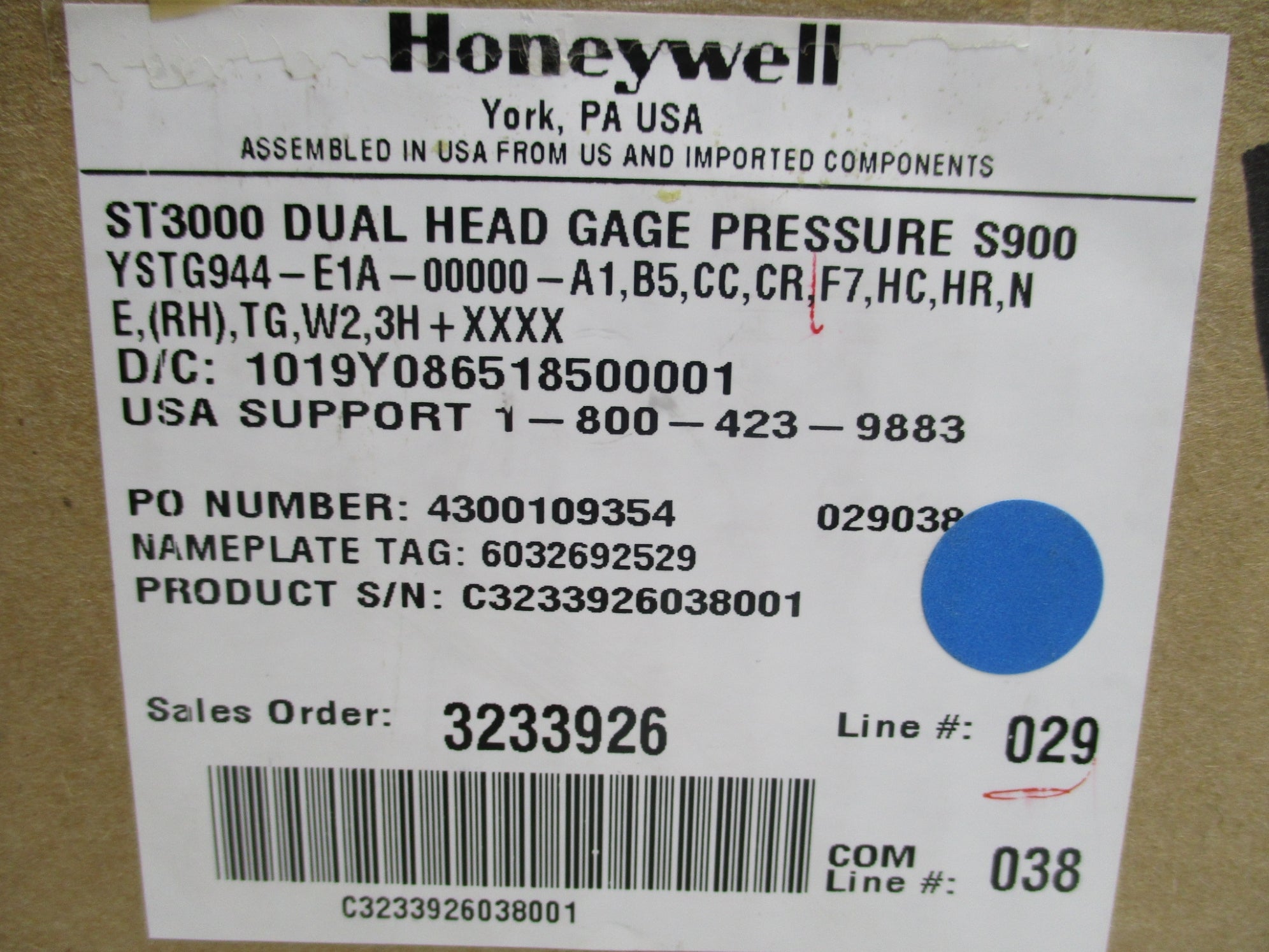 HONEYWELL YSTG944-E1A-00000-A1,B5,CC,CR,F7,HC,HR,NE,(RH),TG,W2,3H-XXXX NSMP