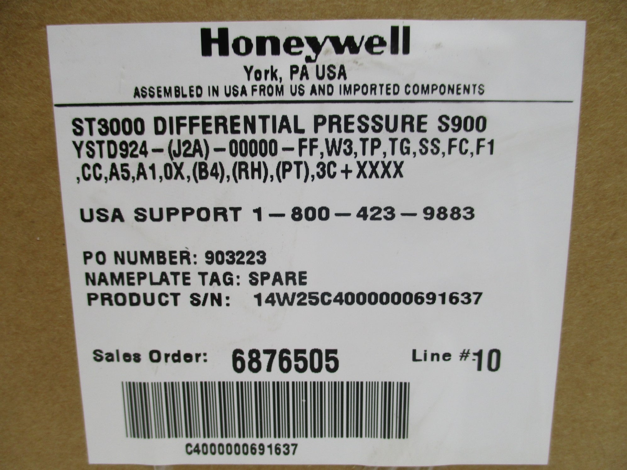HONEYWELL YSTD924-(J2A)-00000-FF,W3,TP,TG,SS NSFS