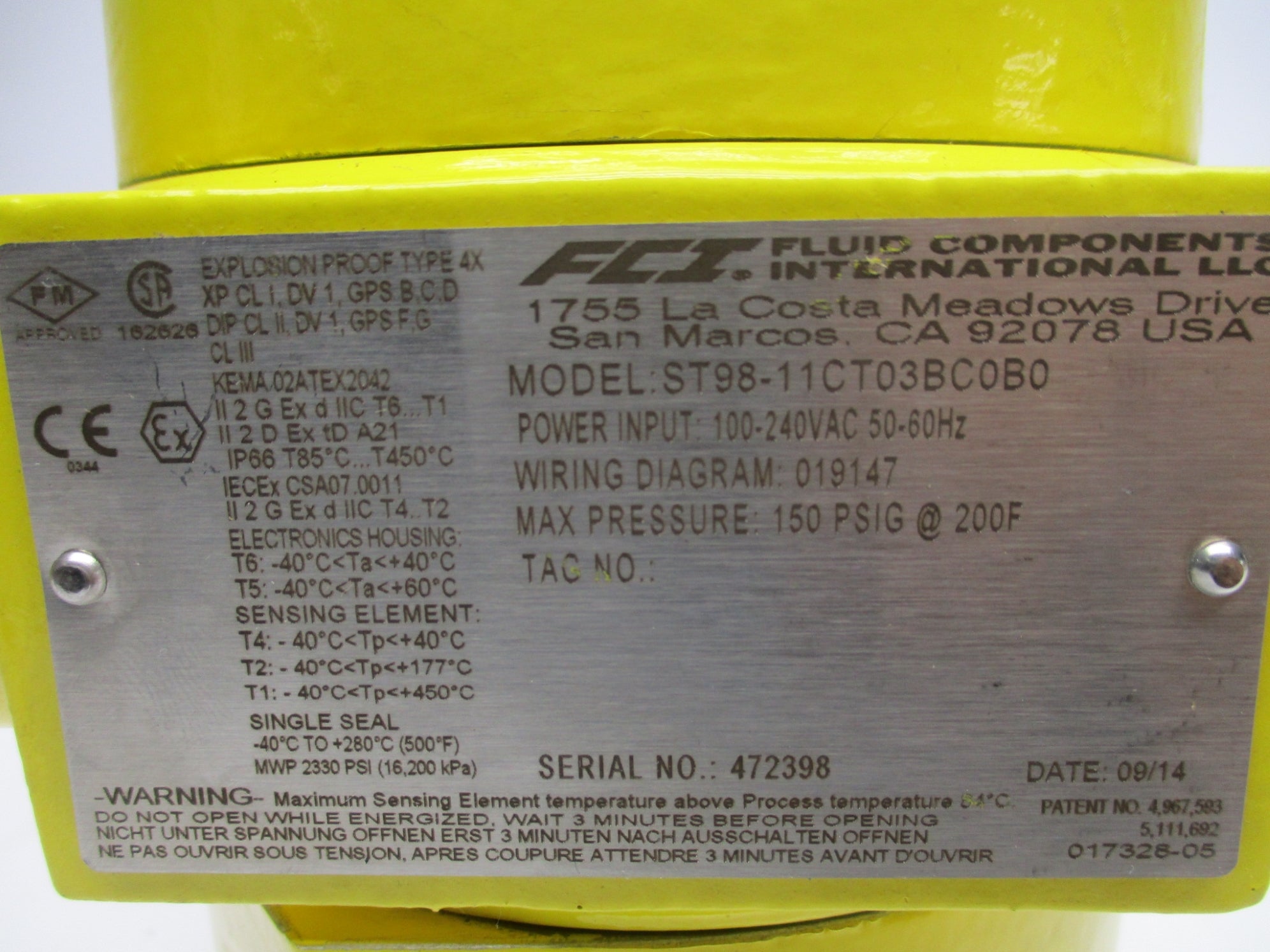 FLUID COMPONENT INTERNATIONAL ST98-11CT03BC0B0 NSNP