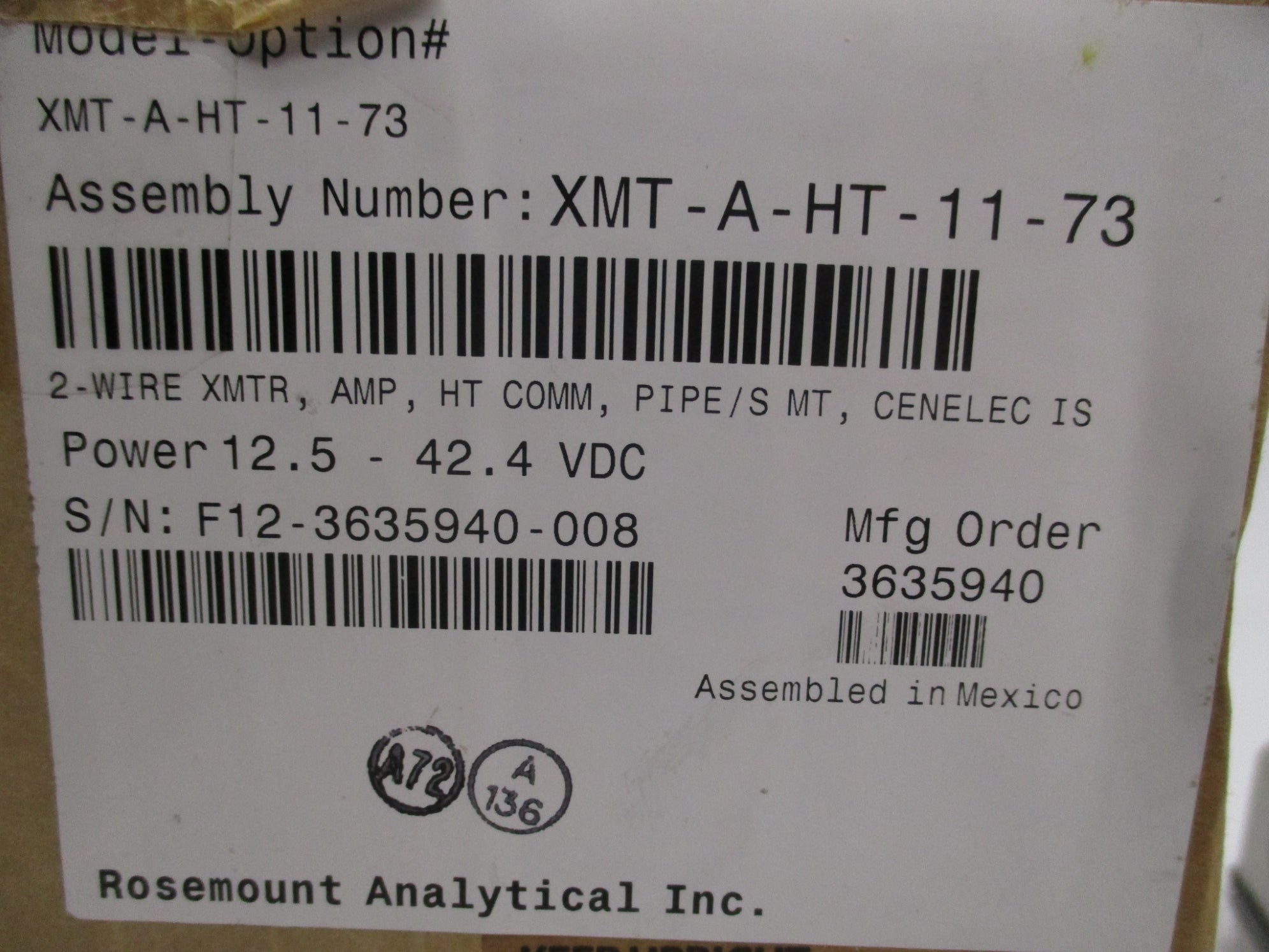 ROSEMOUNT XMT-A-HT-11-73 NSMP