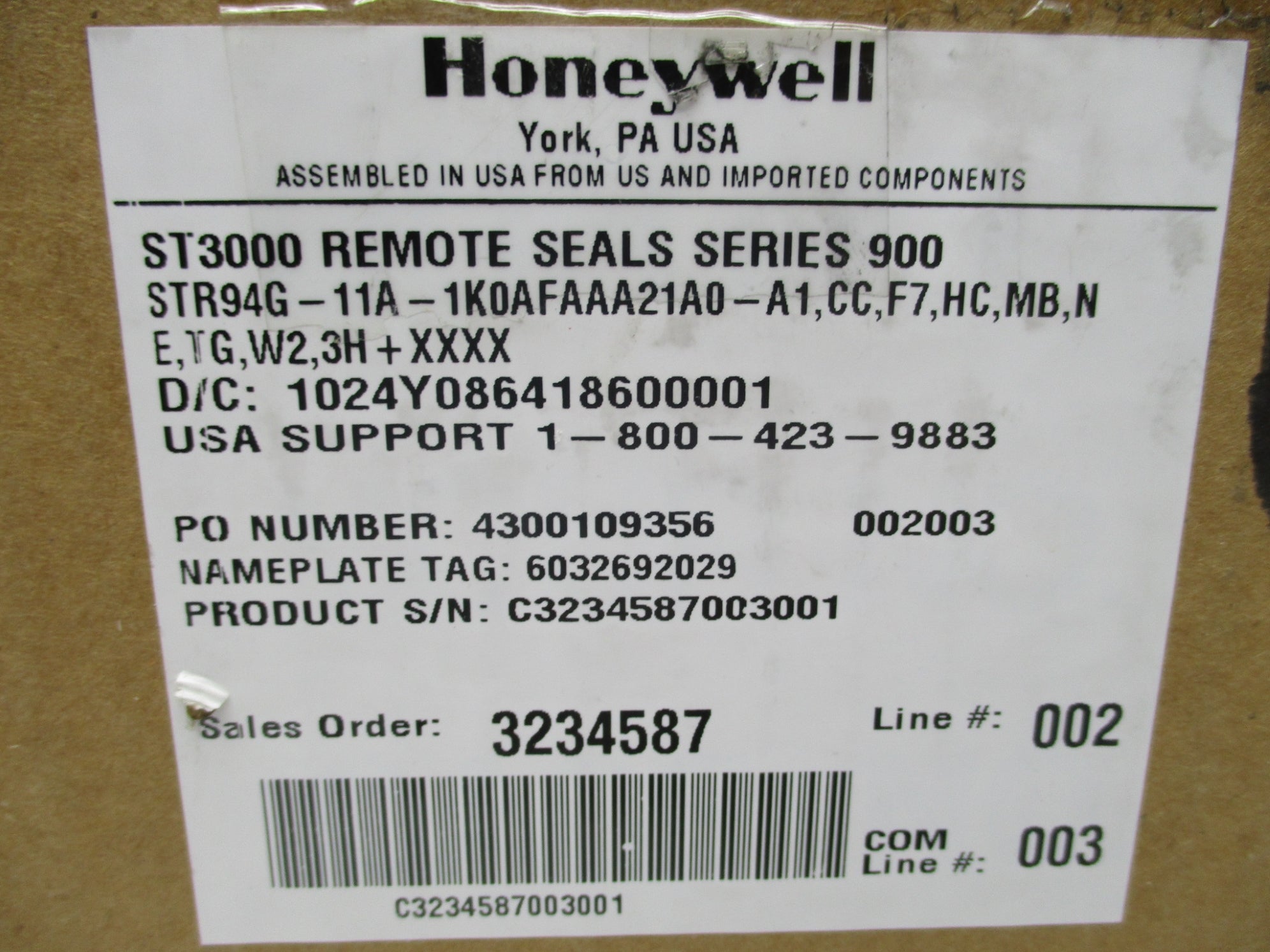 HONEYWELL STR94G-11A-1K0AFAAA21A0-A1,CC,F7,HC,MB,NE,TG,W2,3H-XXXX NSMP