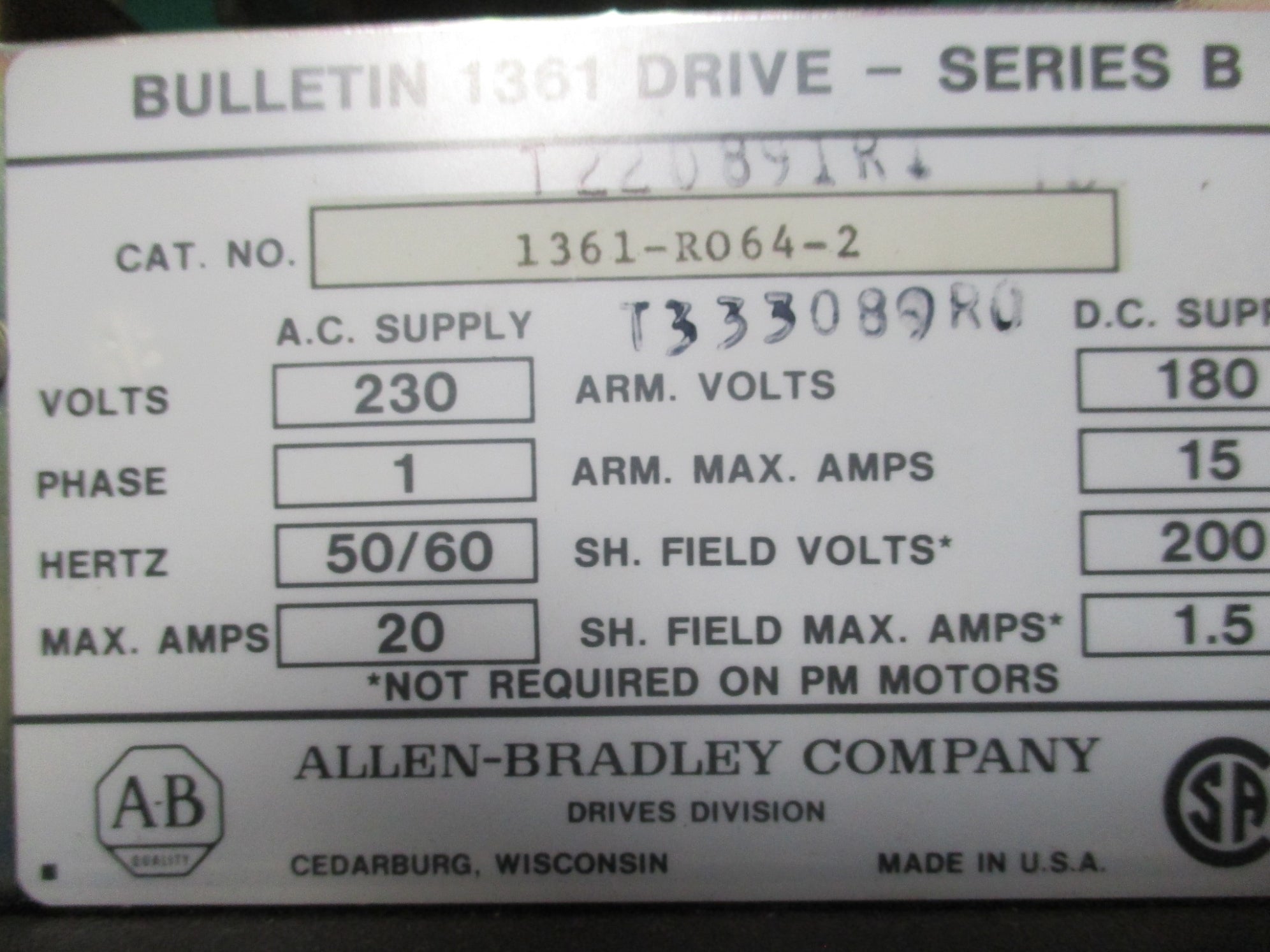 ALLEN BRADLEY 1361-R064-2 SER. B UNMP