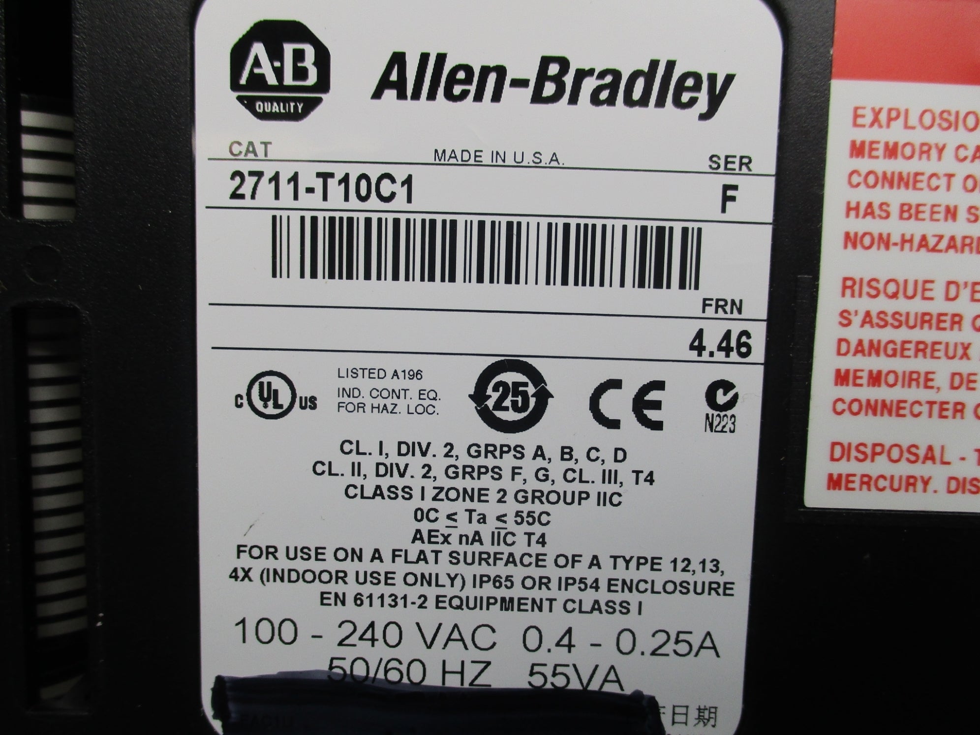 ALLEN BRADLEY 2711-T10C1 SER. F F/W 4.46  (AS PICTURED) NSNP