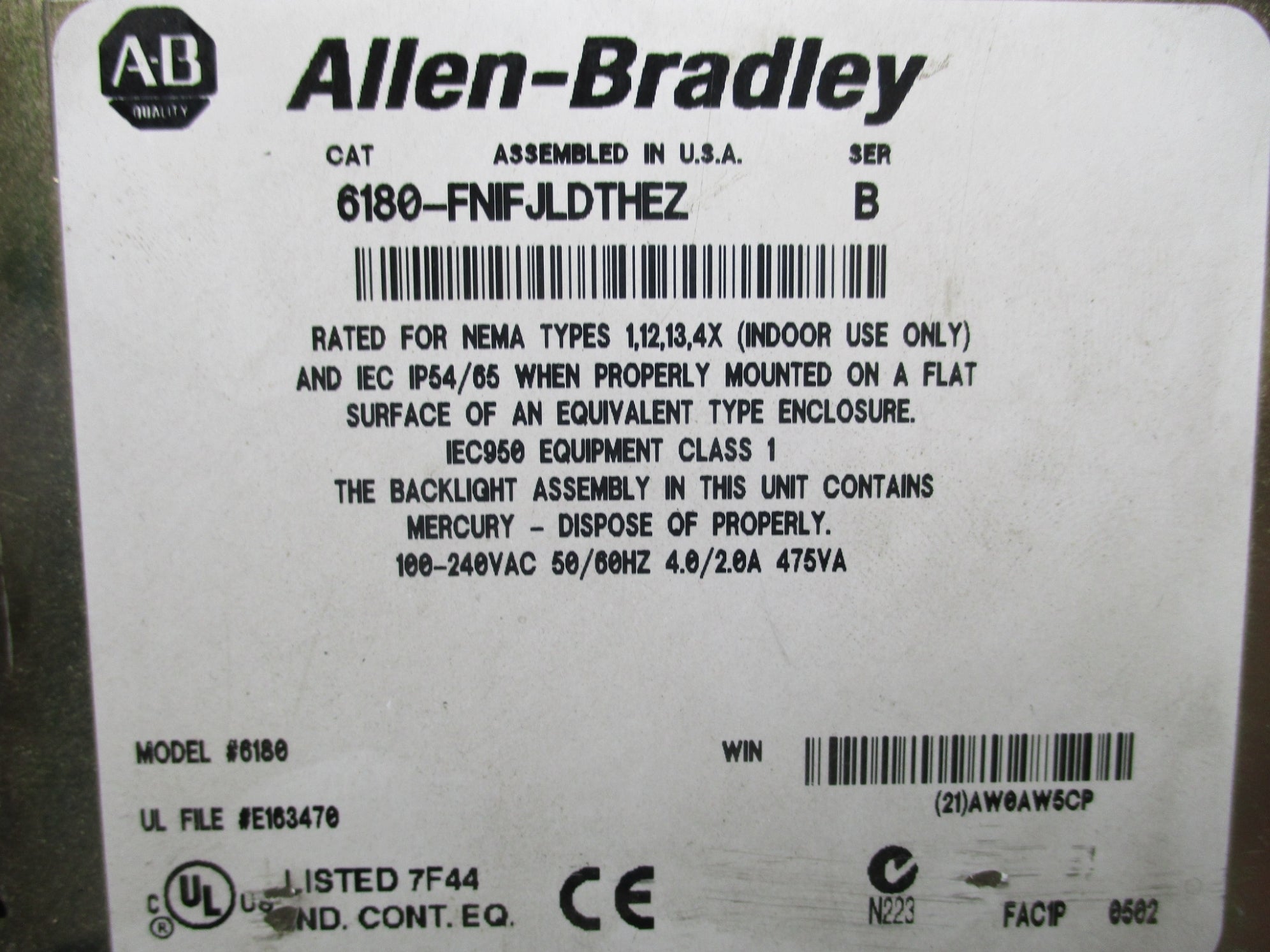 ALLEN BRADLEY 6180-FNIFJLDTHEZ SER. B UNMP