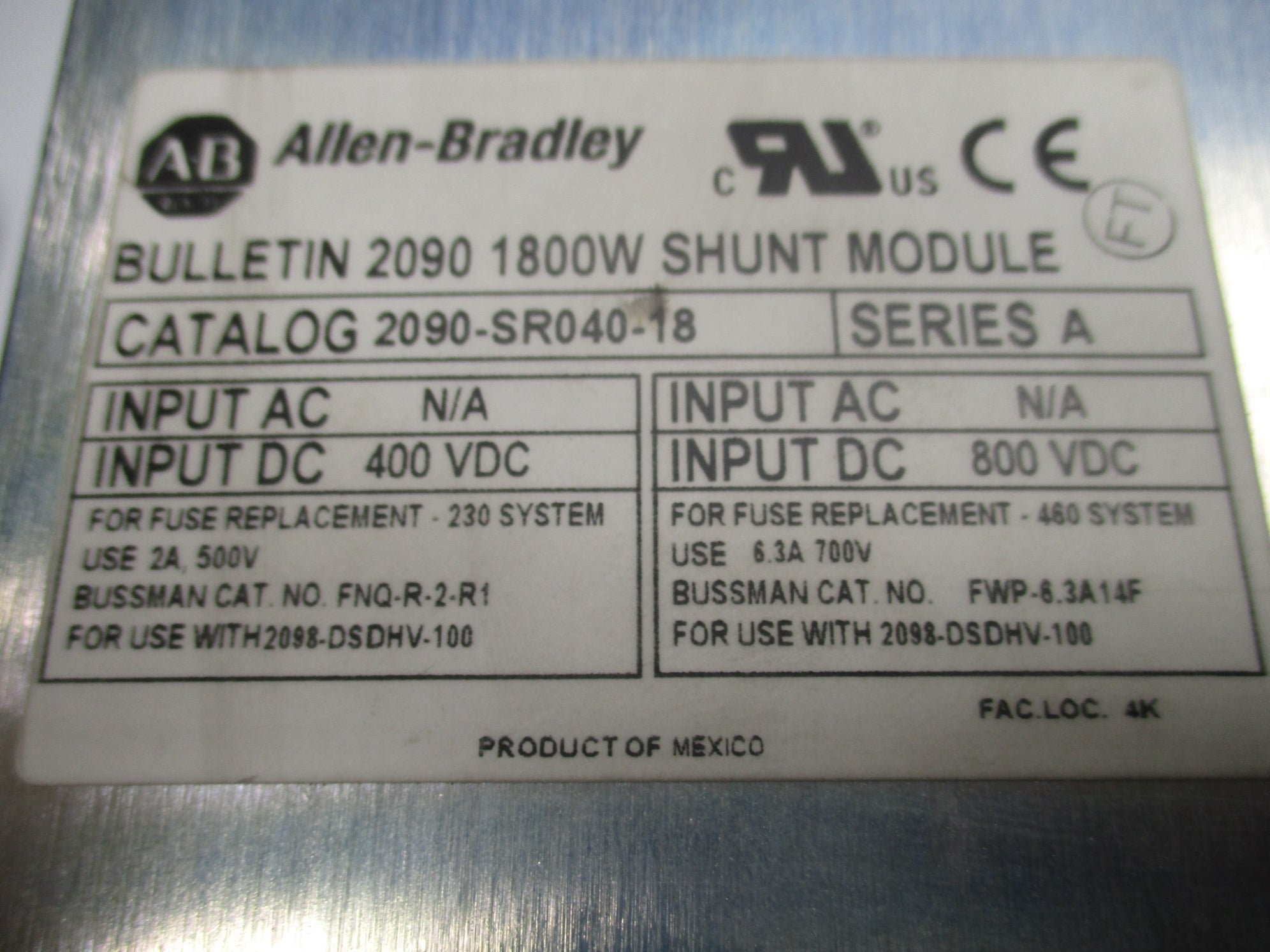 ALLEN BRADLEY 2090-SR040-18 SER. A UNMP