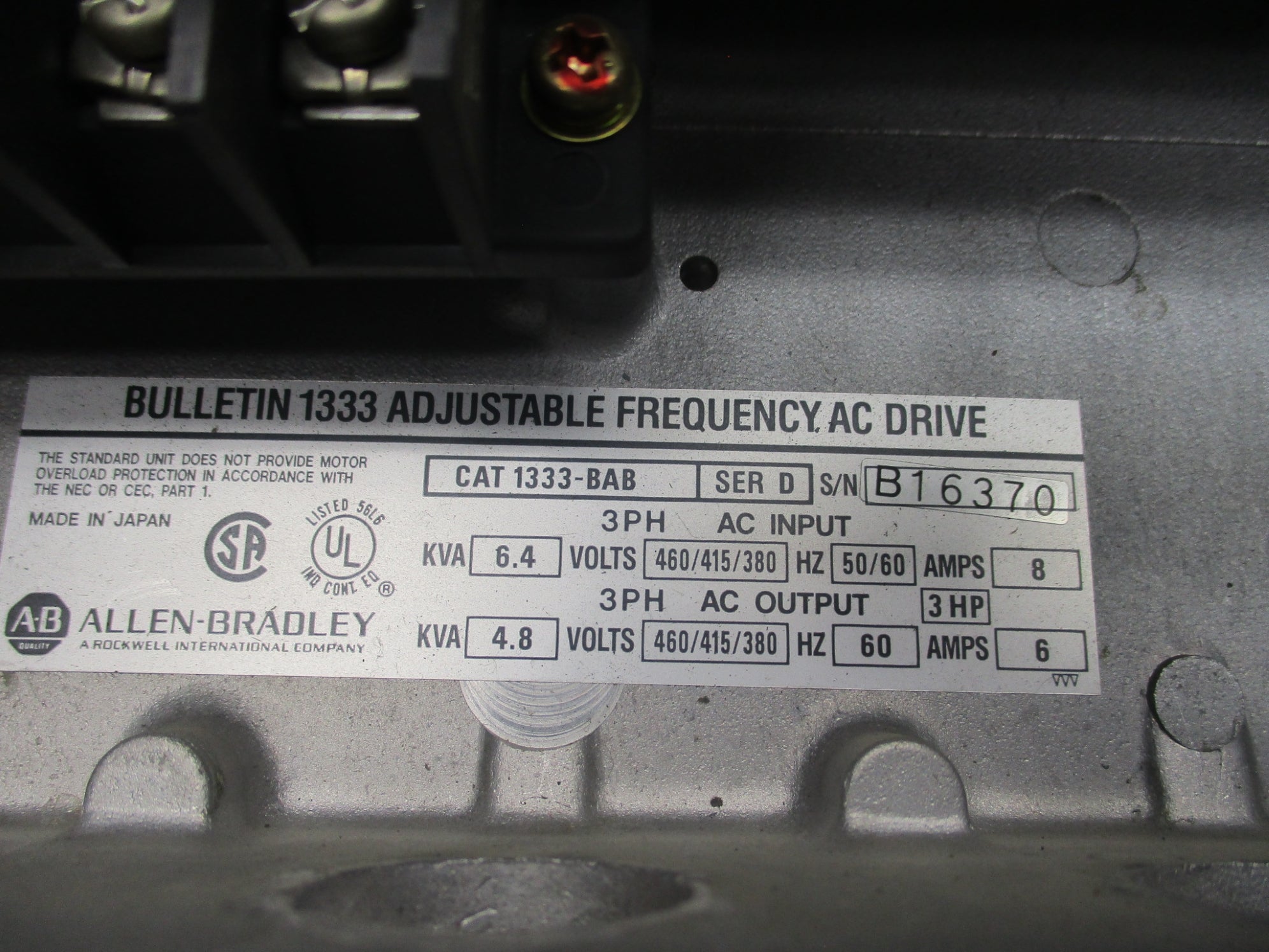ALLEN  BRADLEY 1333-BAB SER. D UNMP