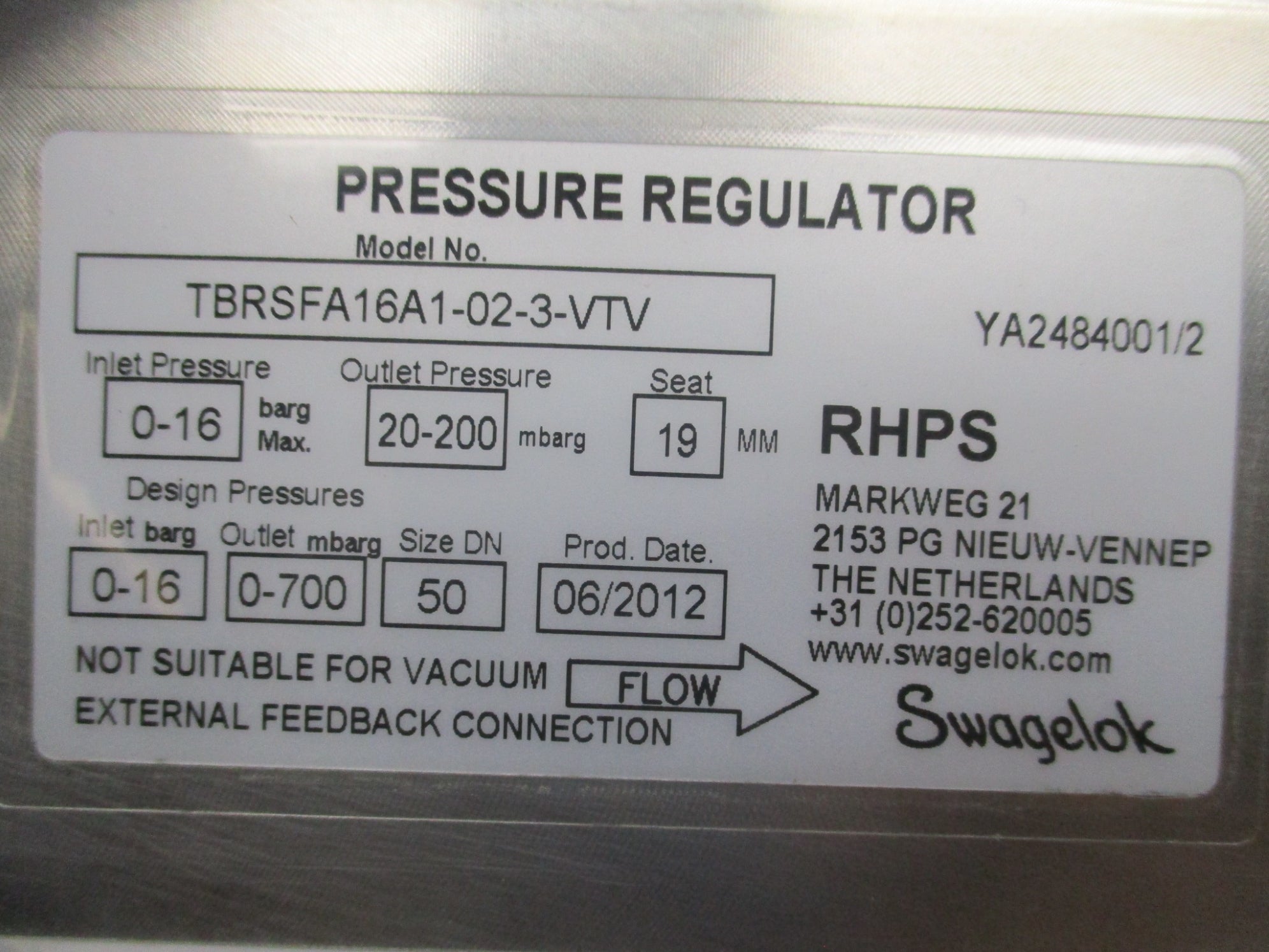 SWAGELOK TBRSFA16A1-02-3-VTV NSNP