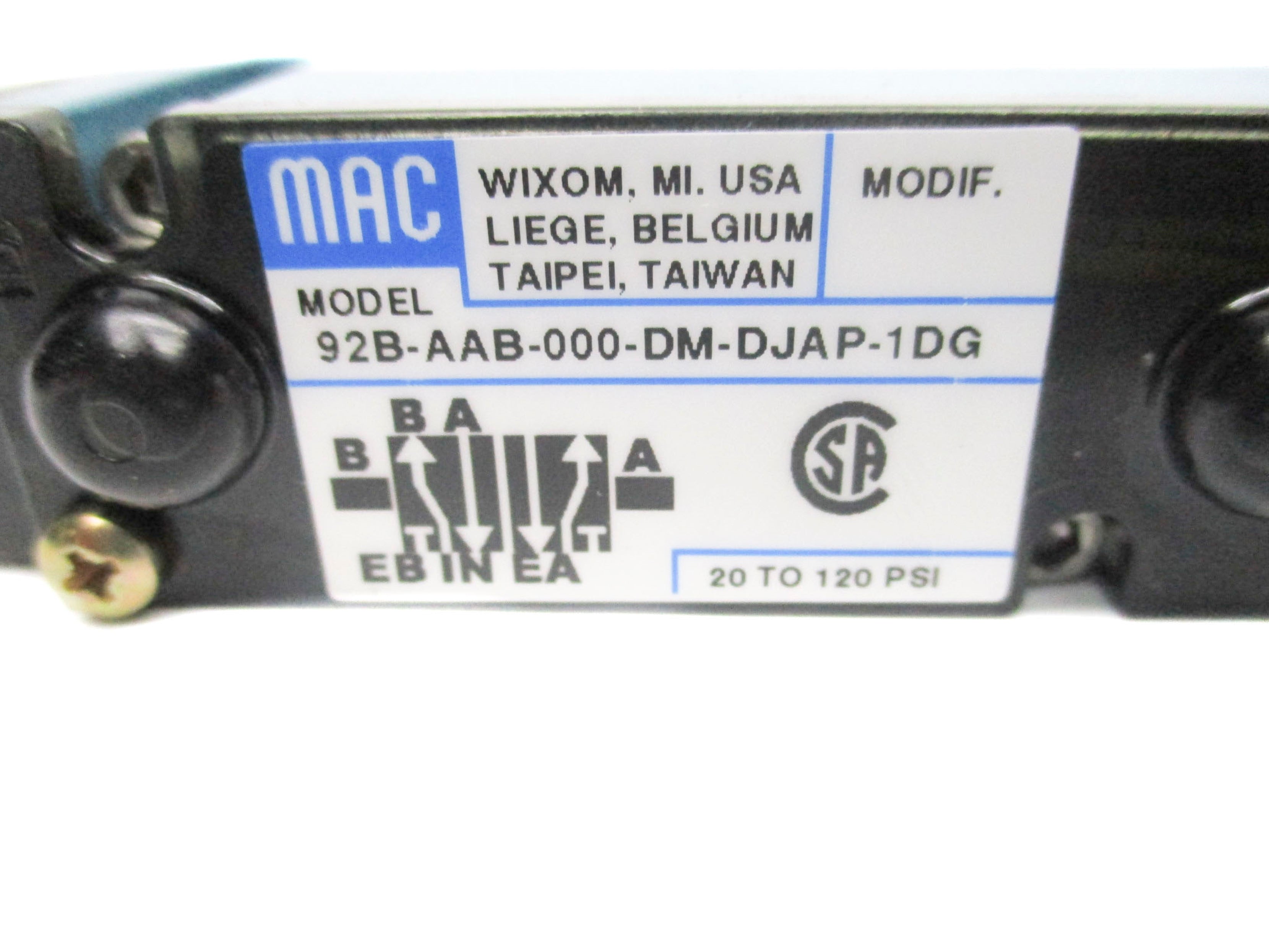 MAC 92B-AAB-000-DM-DJAP-1DG 110V/50HZ 120V/60HZ 20-120PSI NSMP