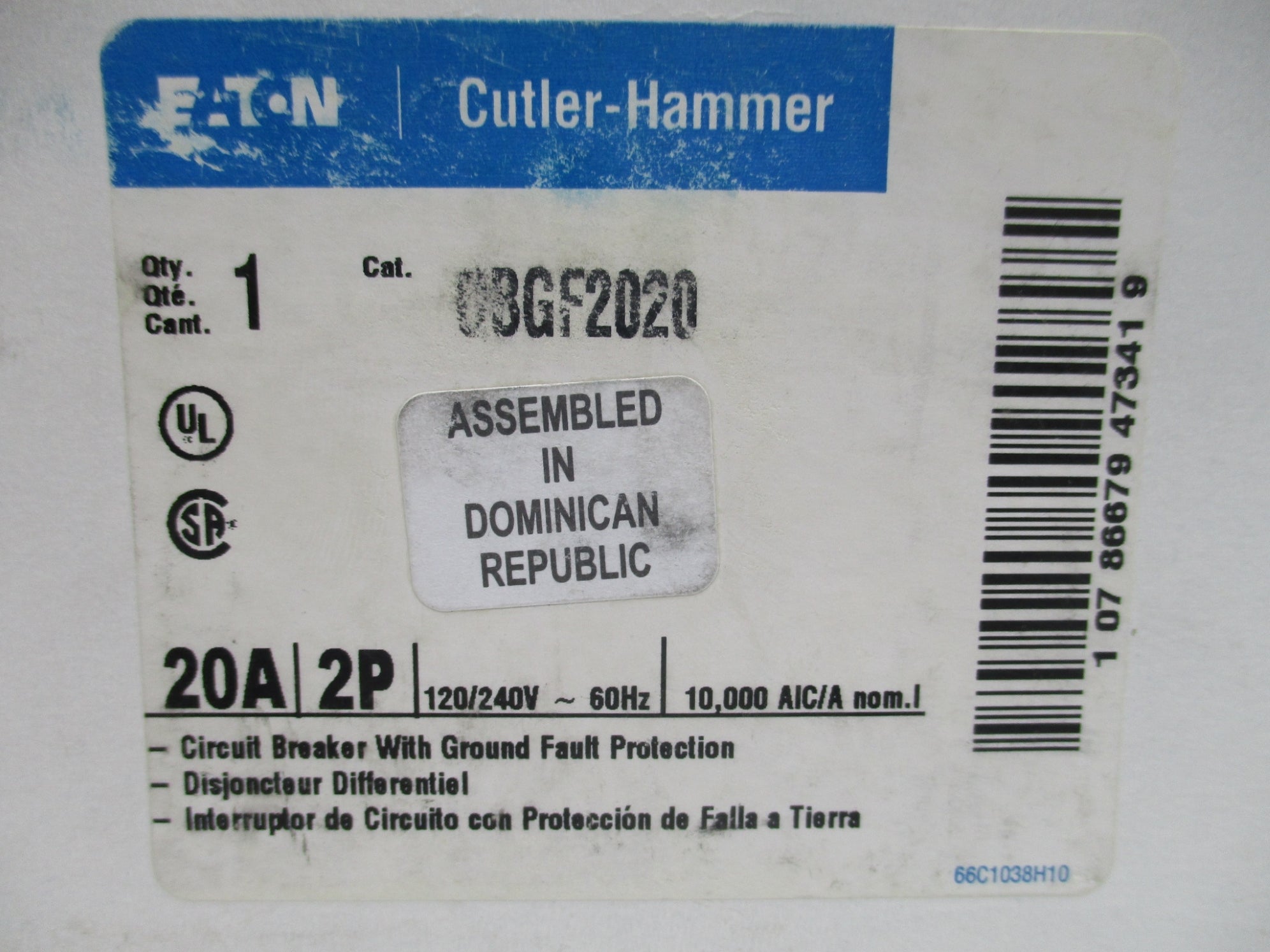 CUTLER HAMMER QBGF2020 120/240VAC 20A NSMP