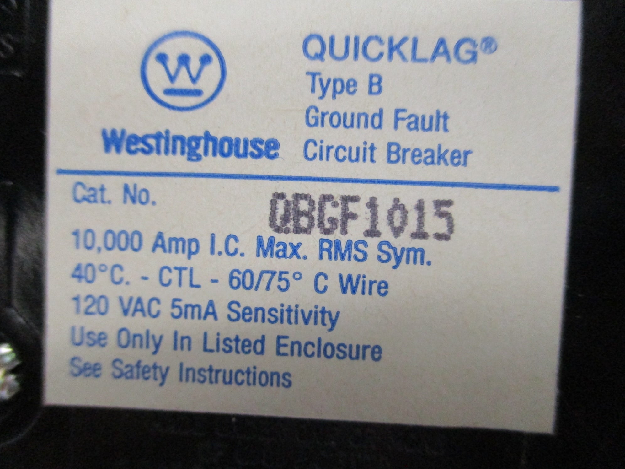 WESTINGHOUSE QBGF1015 15A 120VAC NSMP