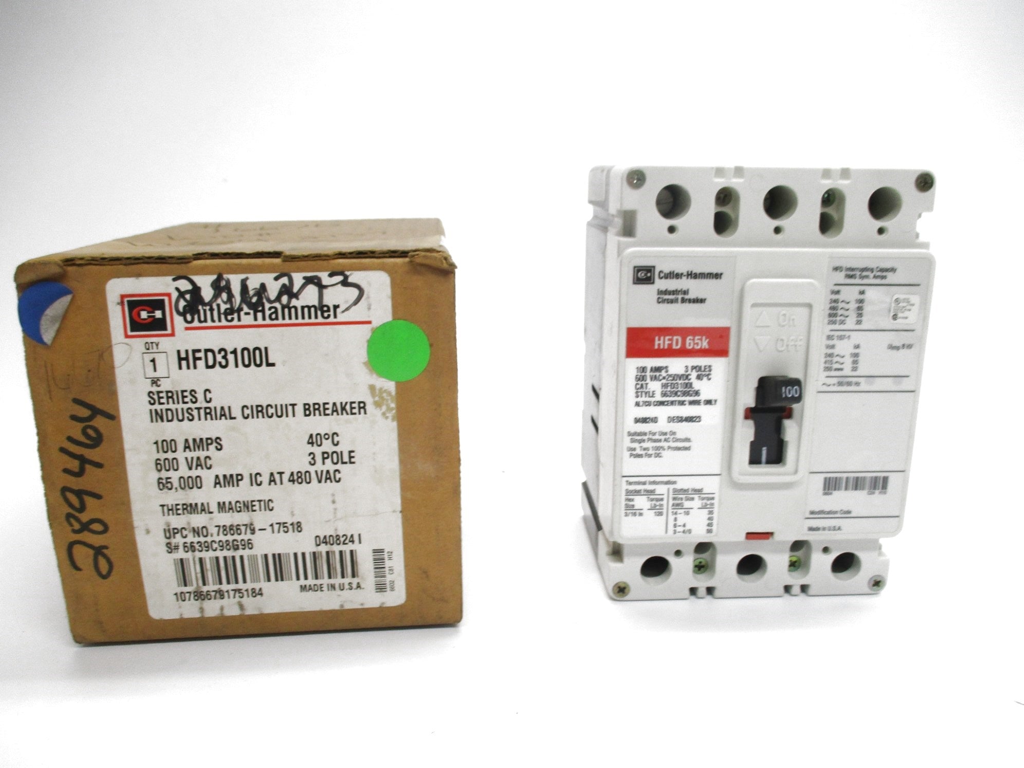CUTLER HAMMER HFD3100L SER. C 100A 600VAC (WHITE) NSMP