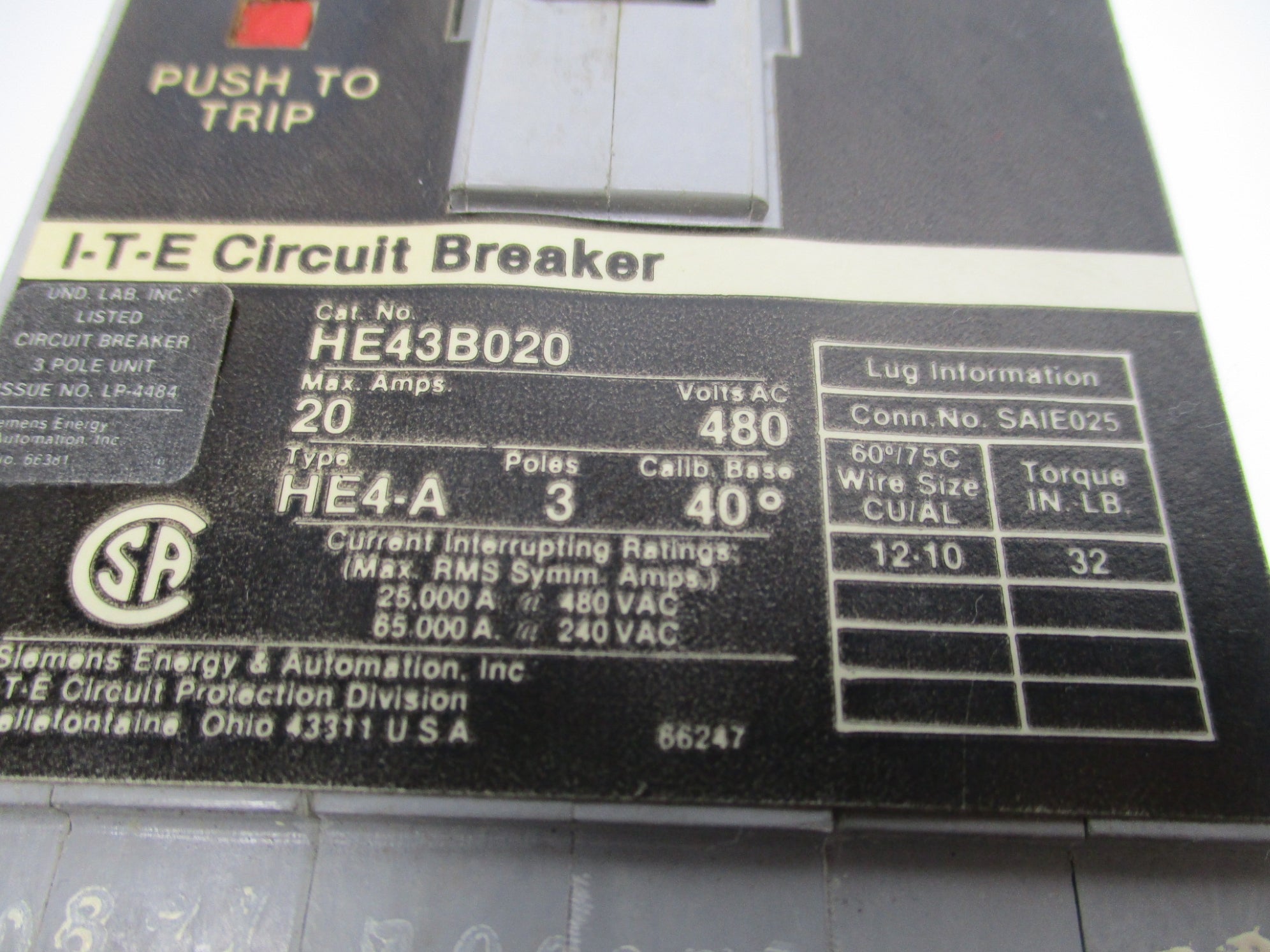 SIEMENS HE43B020 20A 480C NSMP