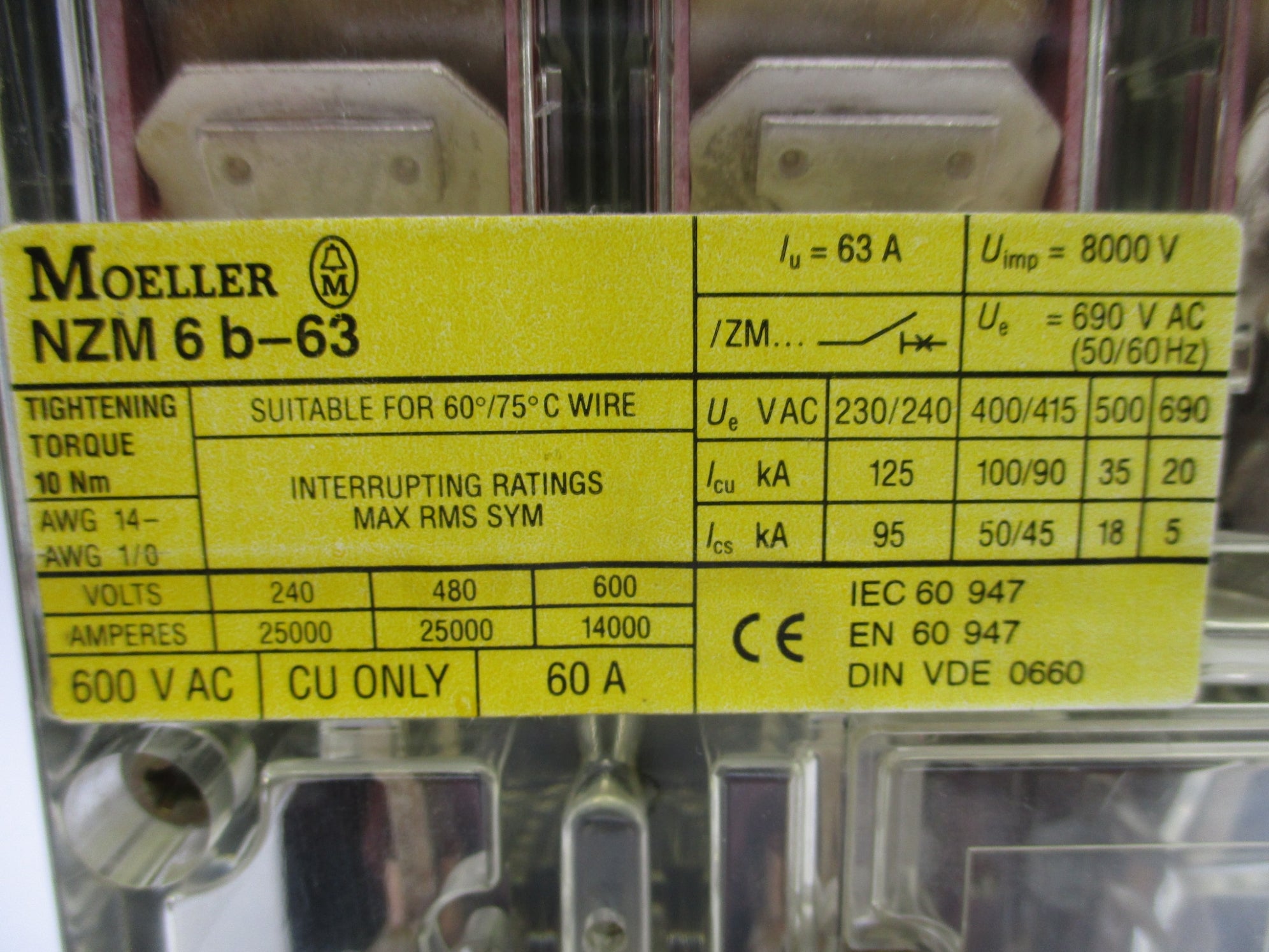 KLOCKNER MOELLER NZM6B-63/ZM6A-50-NA 50A 600VAC NSNP