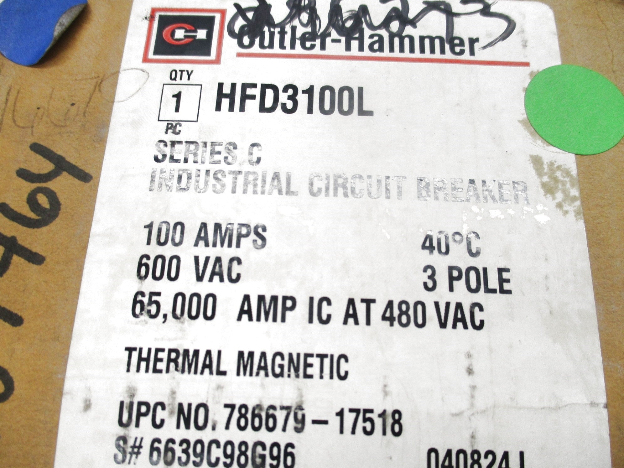 CUTLER HAMMER HFD3100L SER. C 100A 600VAC (WHITE) NSMP