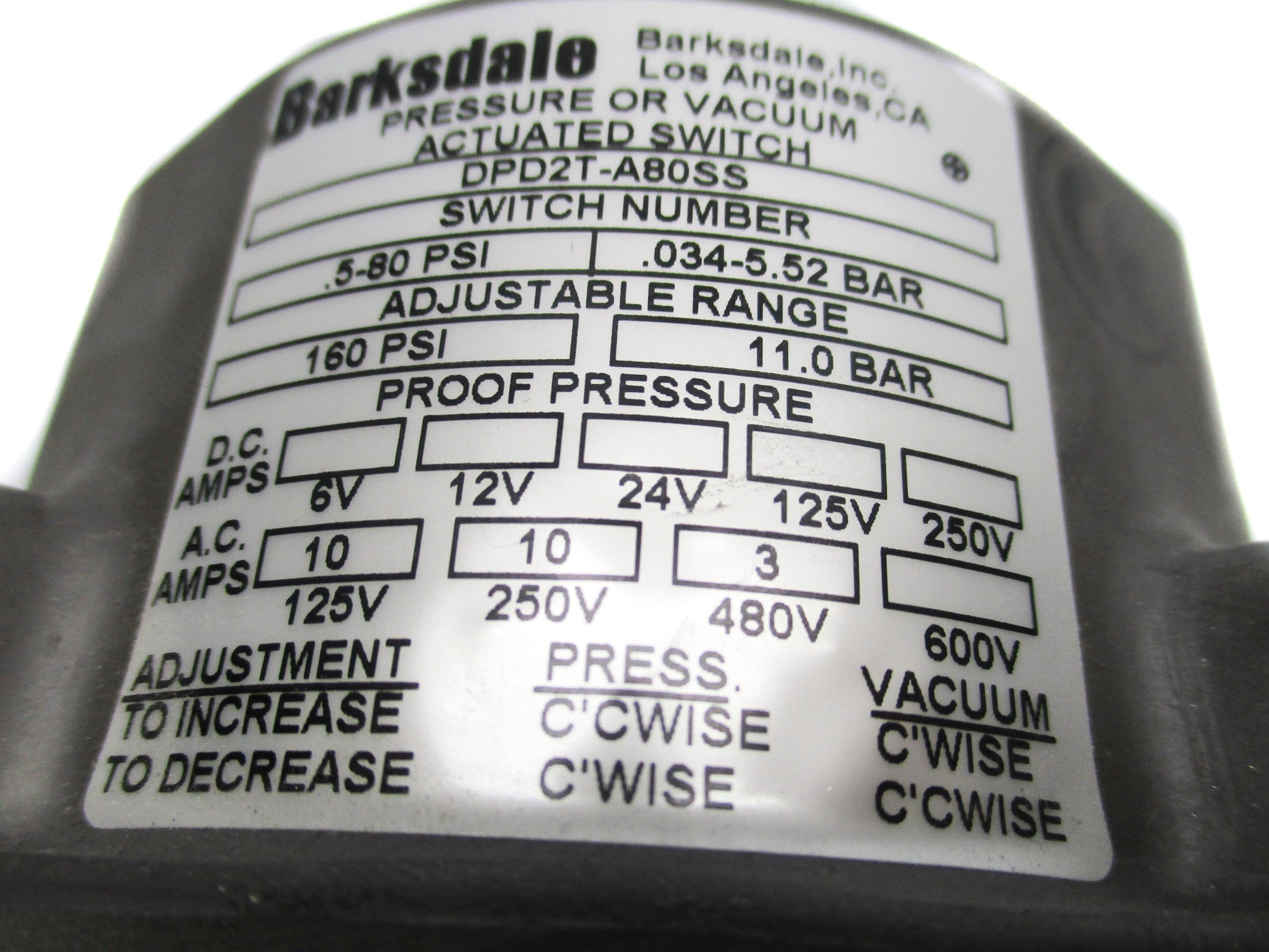 BARKSDALE D2T-A80SS 480VAC 3A .5-80PSI NSNP