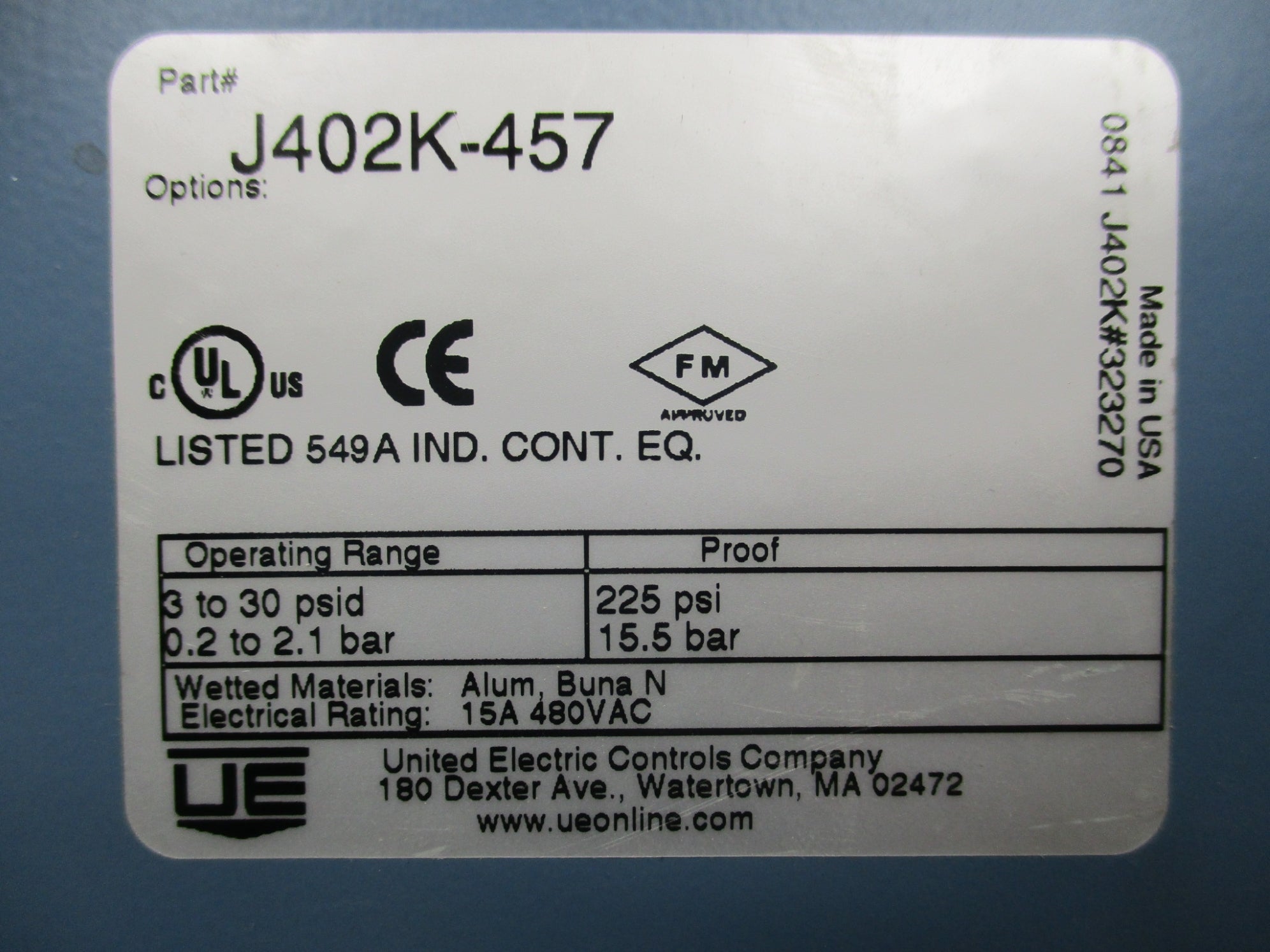 UNITED ELECTRIC CONTROL J402K-457 NSNP