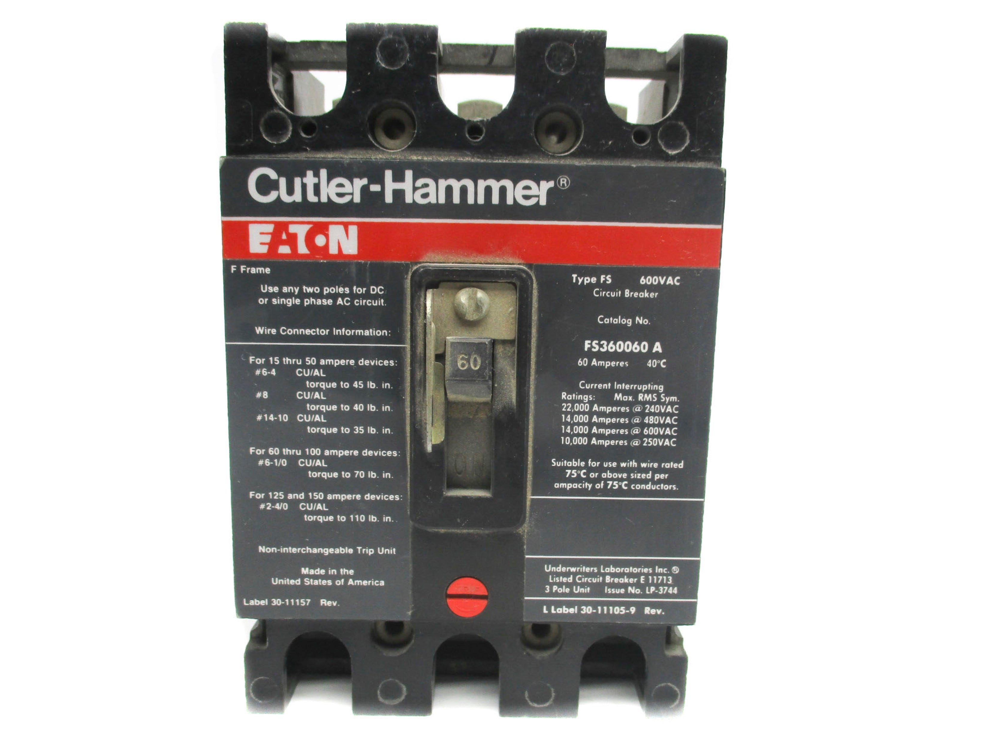 CUTLER HAMMER FS360060A 60A 600VAC UNMP