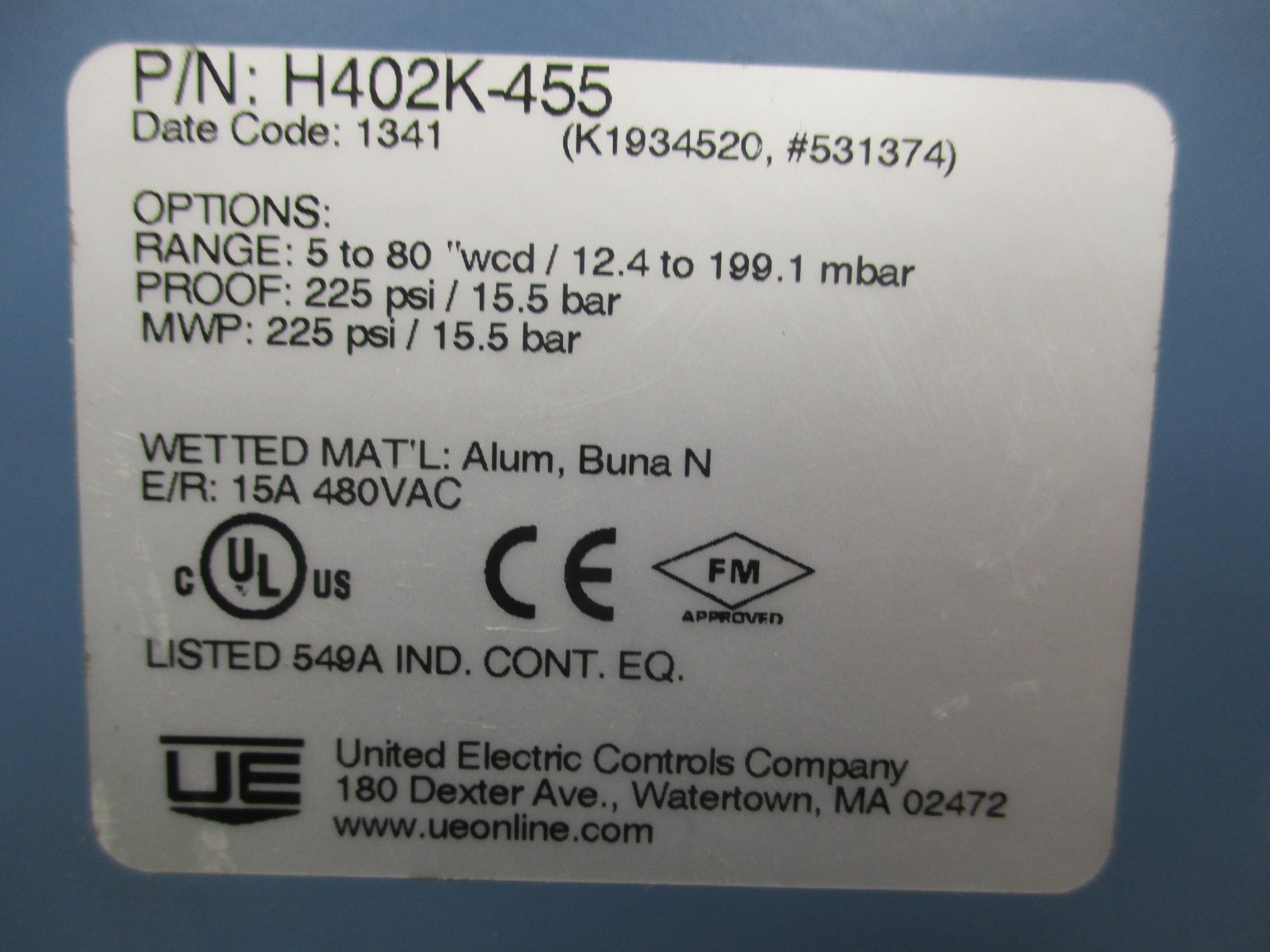UNITED ELECTRIC CONTROL H402K-455 NSNP
