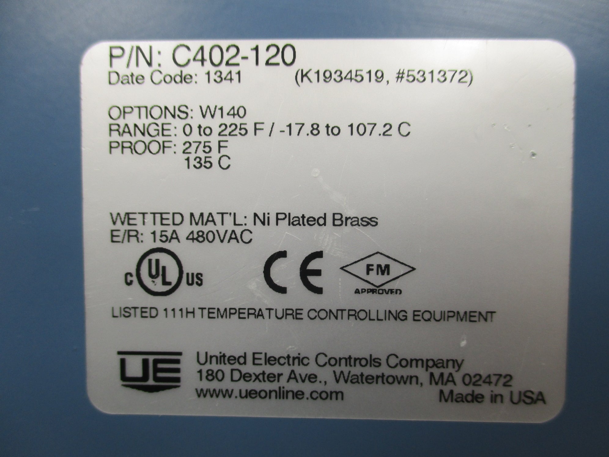 UNITED ELECTRIC CONTROL C402-120 NSNP