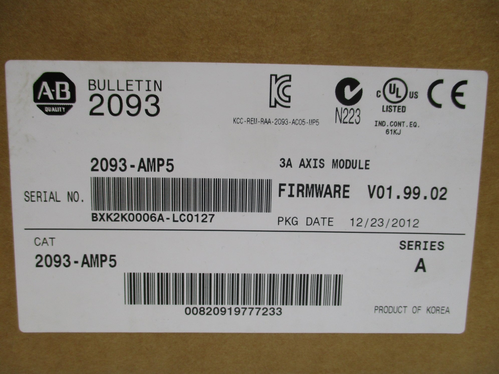 ALLEN BRADLEY 2093-AMP5 SER. A F/W V01.99.02 DATE:2012 NSFS