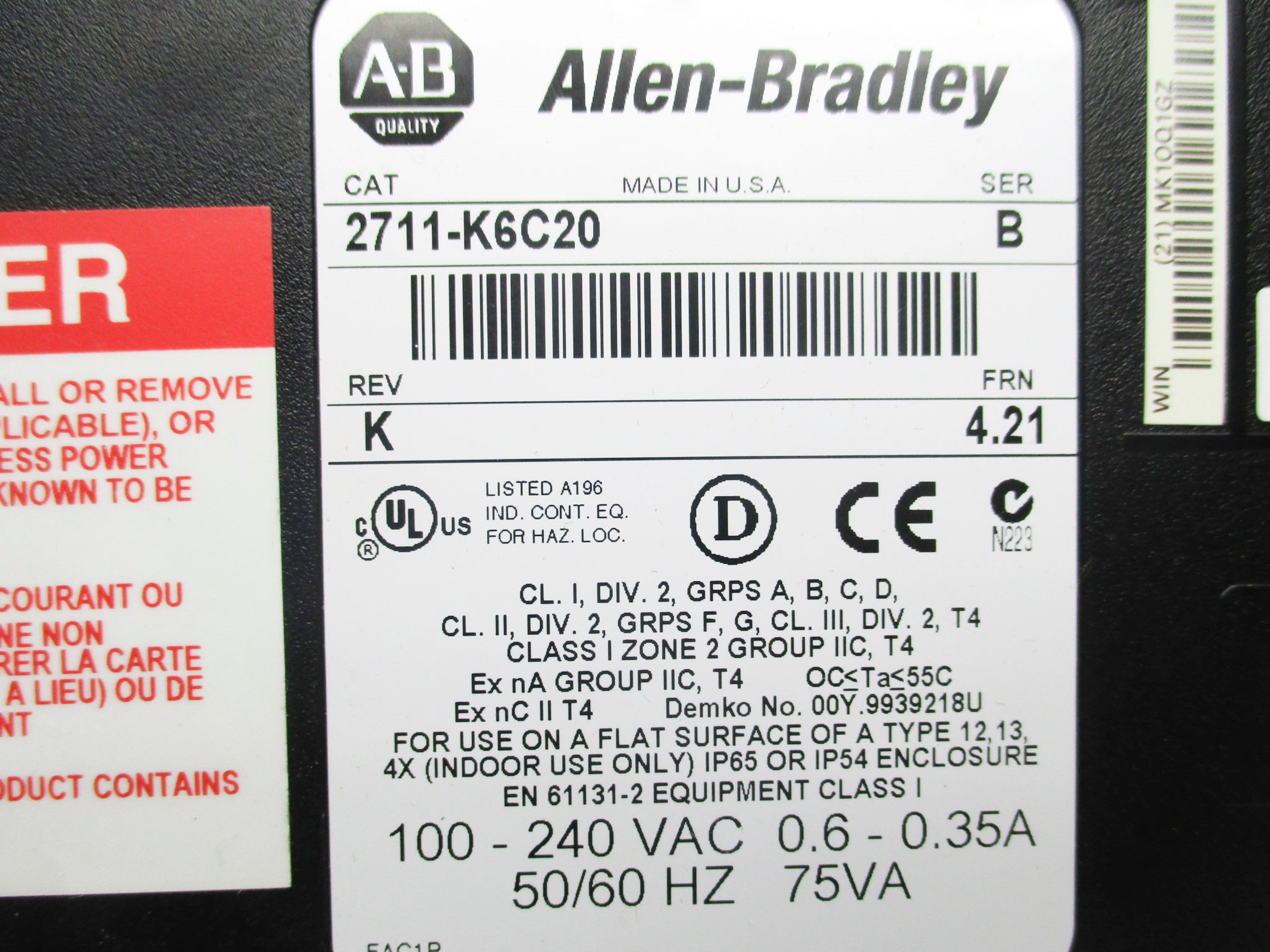 ALLEN BRADLEY 2711-K6C20 SER. B F/W 4.21 UNMP