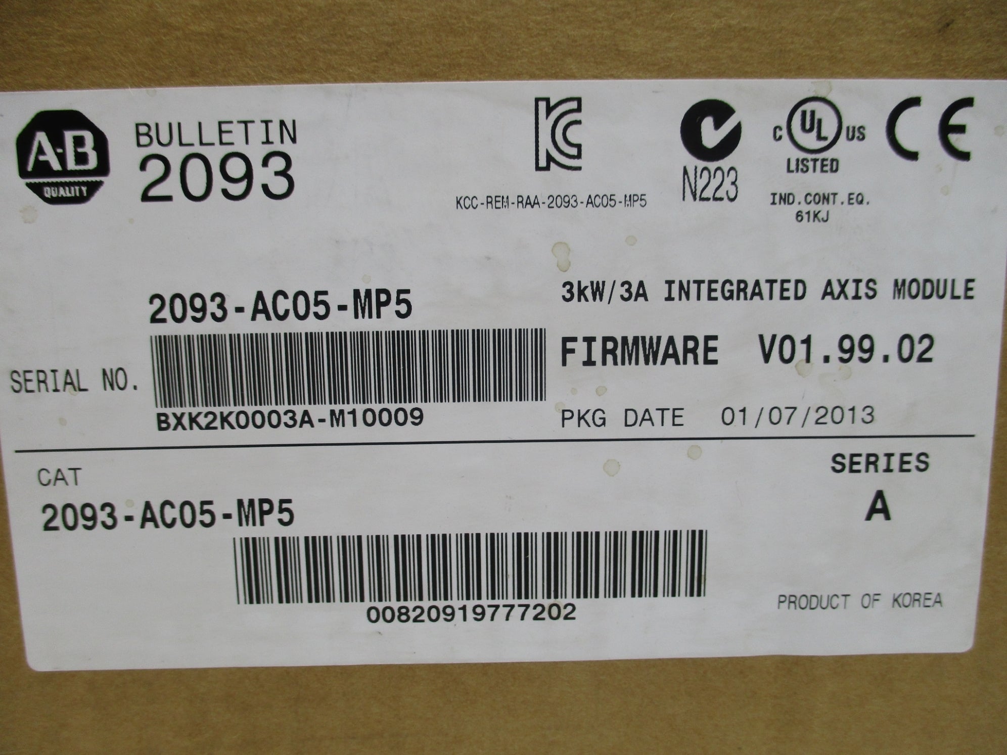 ALLEN BRADLEY 2093-AC05-MP5 SER. A F/W V01.99.02 DATE:2013 NSFS