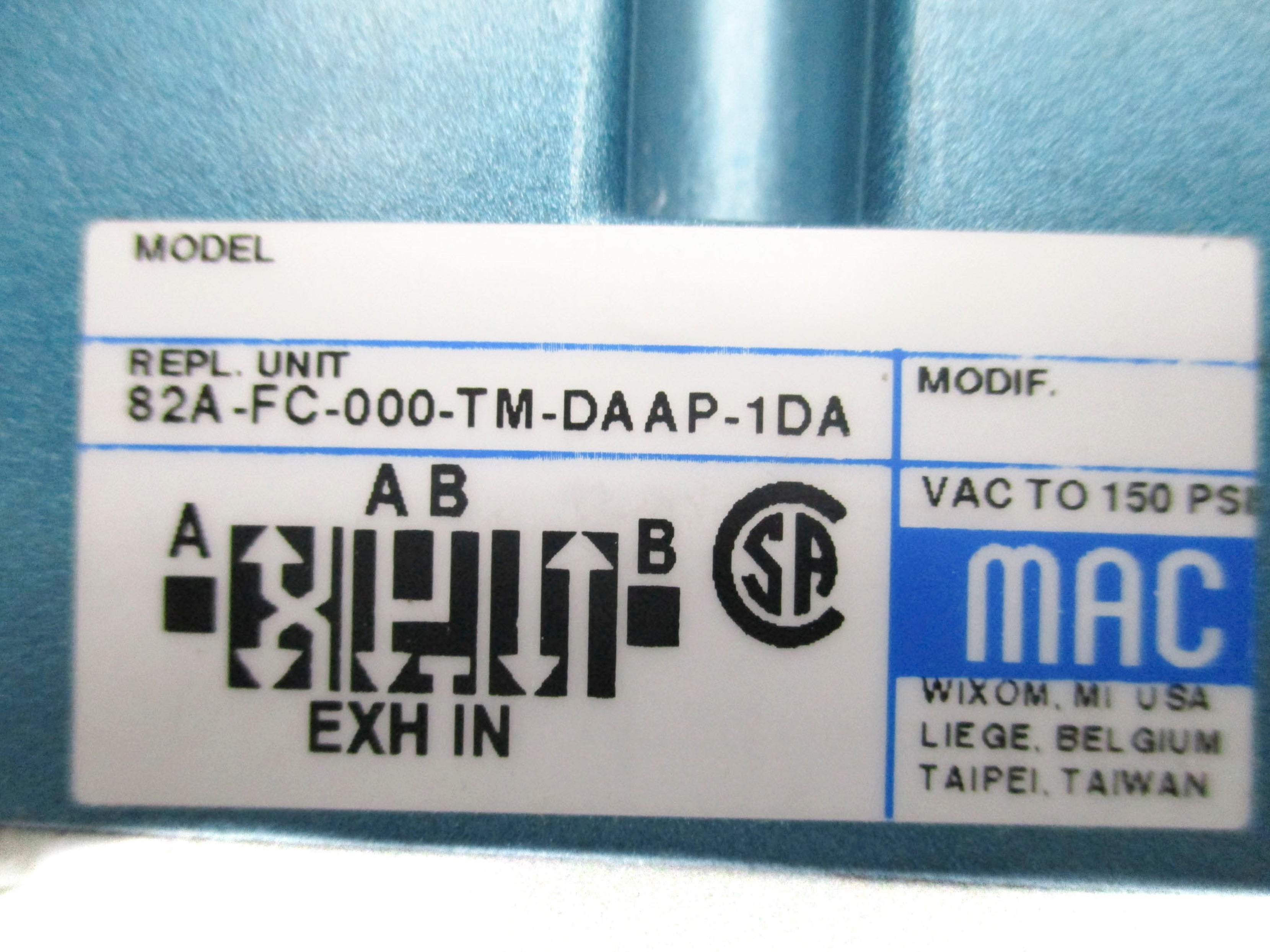 MAC 82A-FC-000-TM-DAAP-1DA 25-150PSI 110V/50HZ-120V/60HZ NSMP