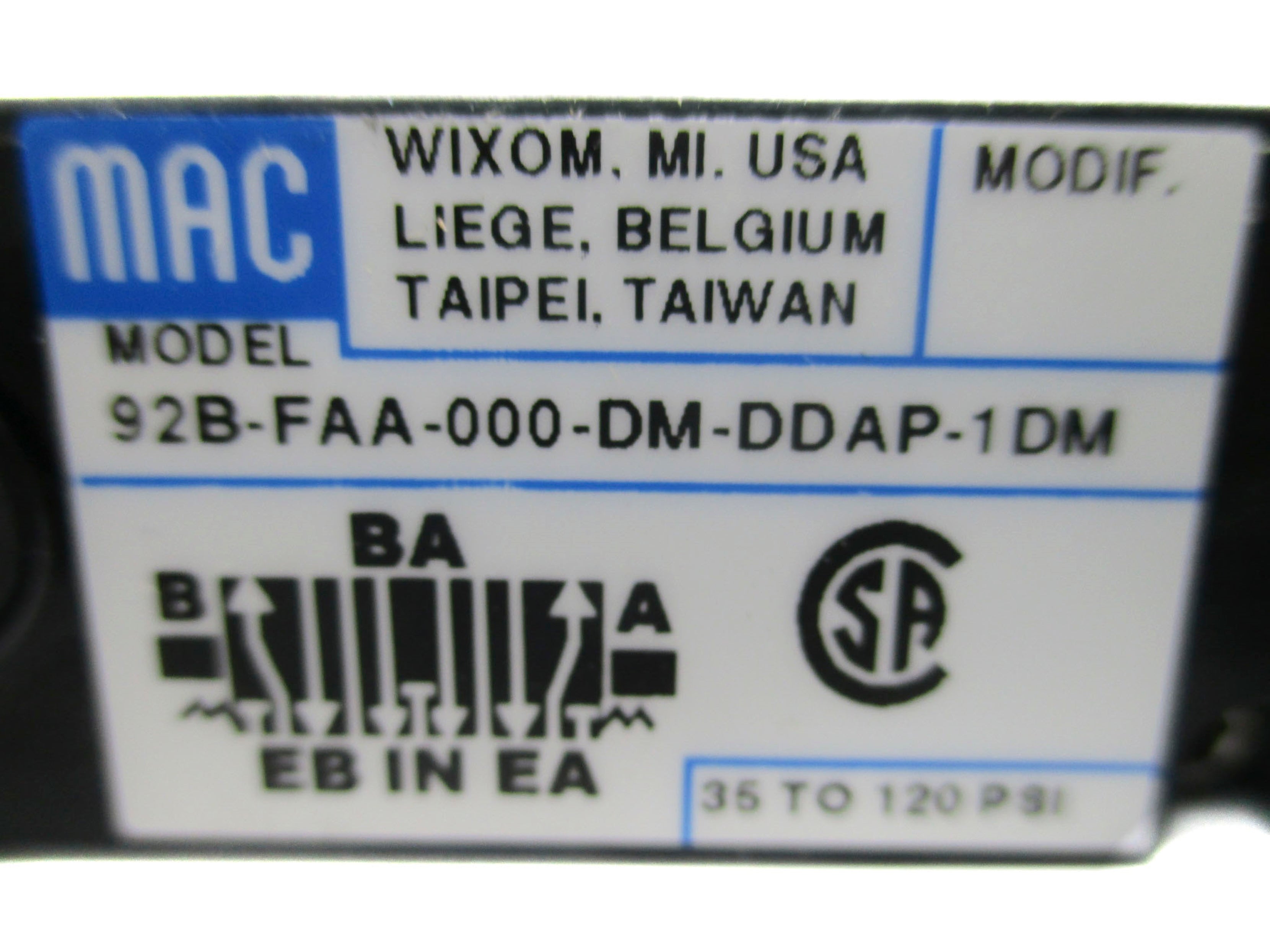 MAC 92B-FAA-000-DM-DDAP-1DM 35-120PSI 24VDC NSMP