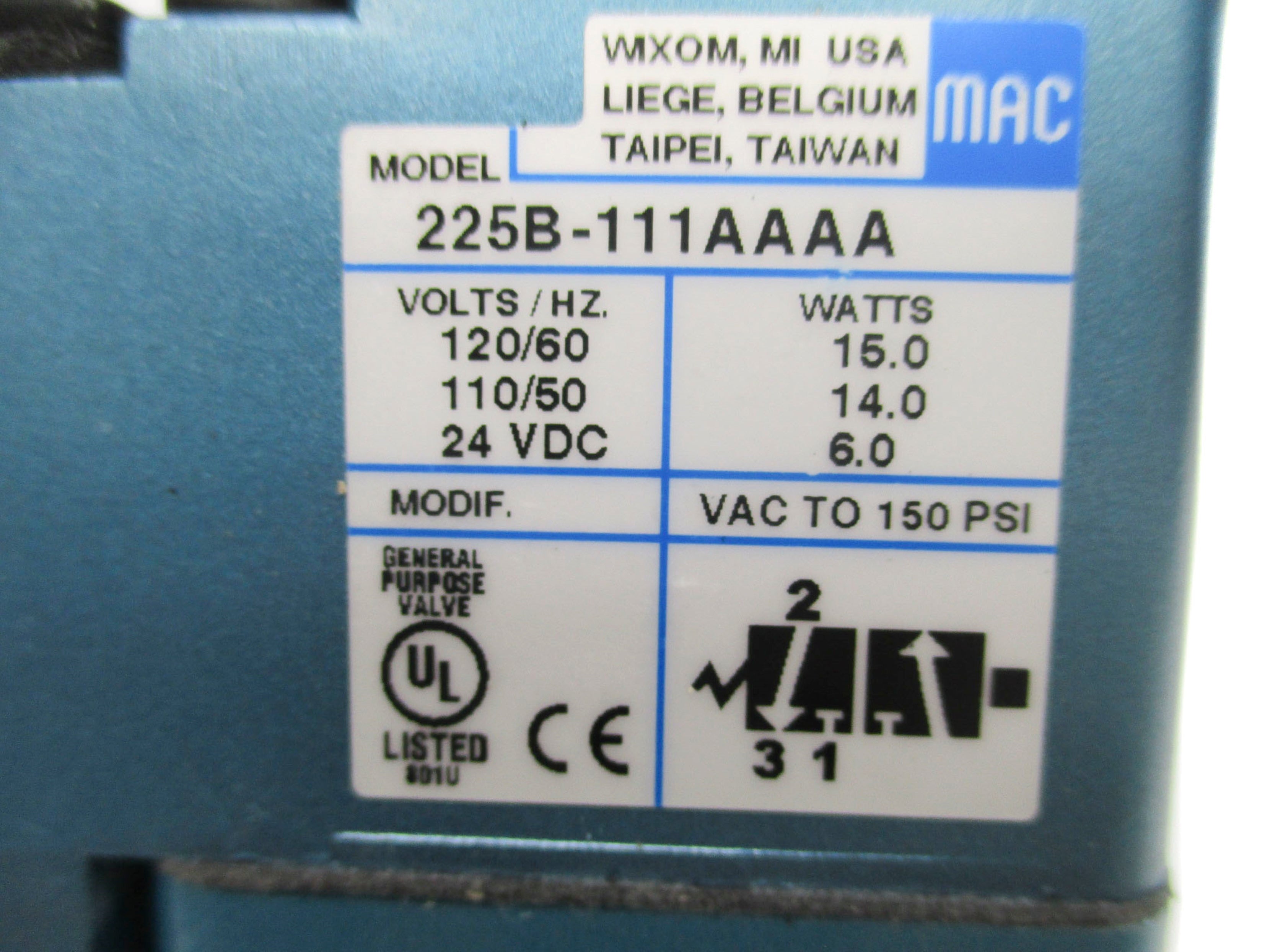 MAC 225B-111AAAA 150PSI 24VDC NSMP