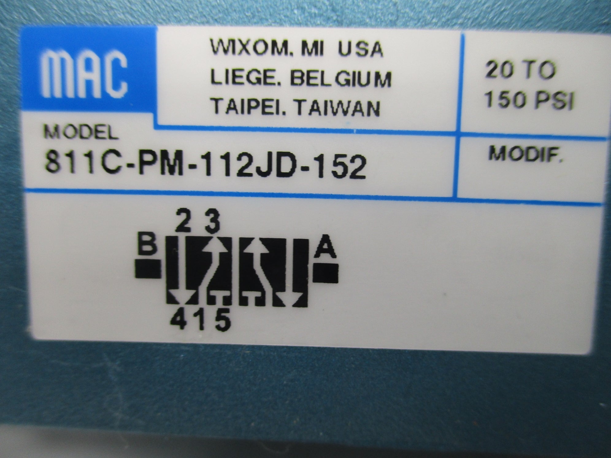 MAC 811C-PM-112JD-152 110V/50HZ-120V/60HZ 20-150PSI NSMP