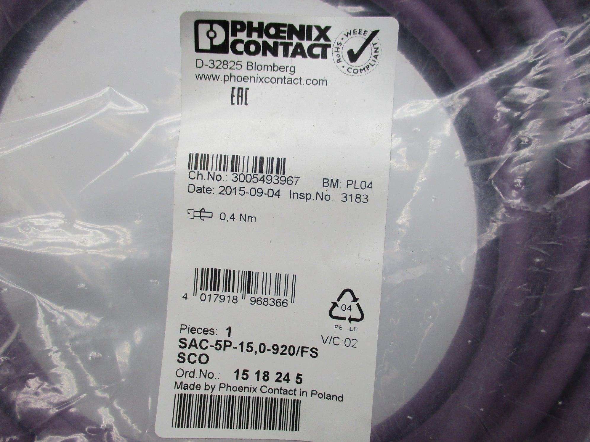 PHOENIX CONTACT SAC-5P-15,0-920/FSSCO NSMP