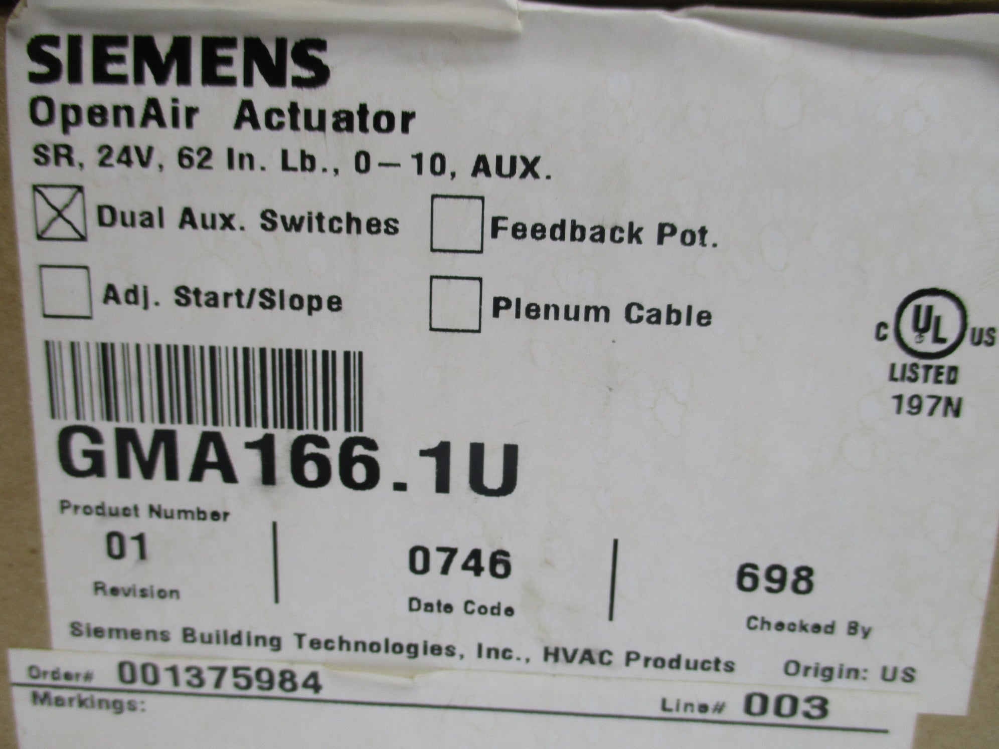 SIEMENS GMA166.1U NSMP