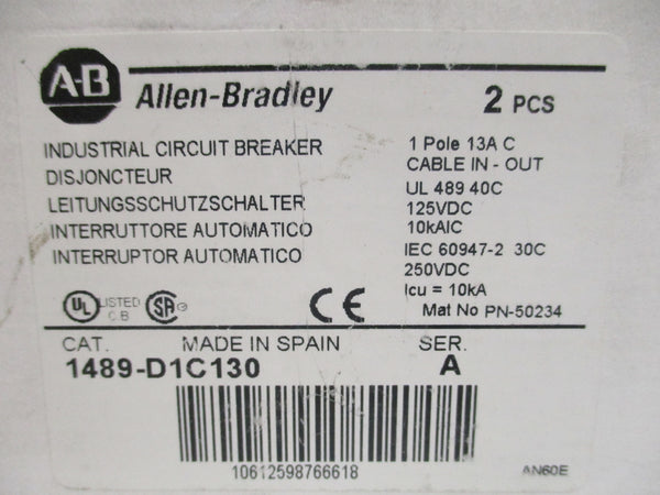 ALLEN BRADLEY 1489-D1C130 SER. A 13A 125V (PKG OF 2) NSMP