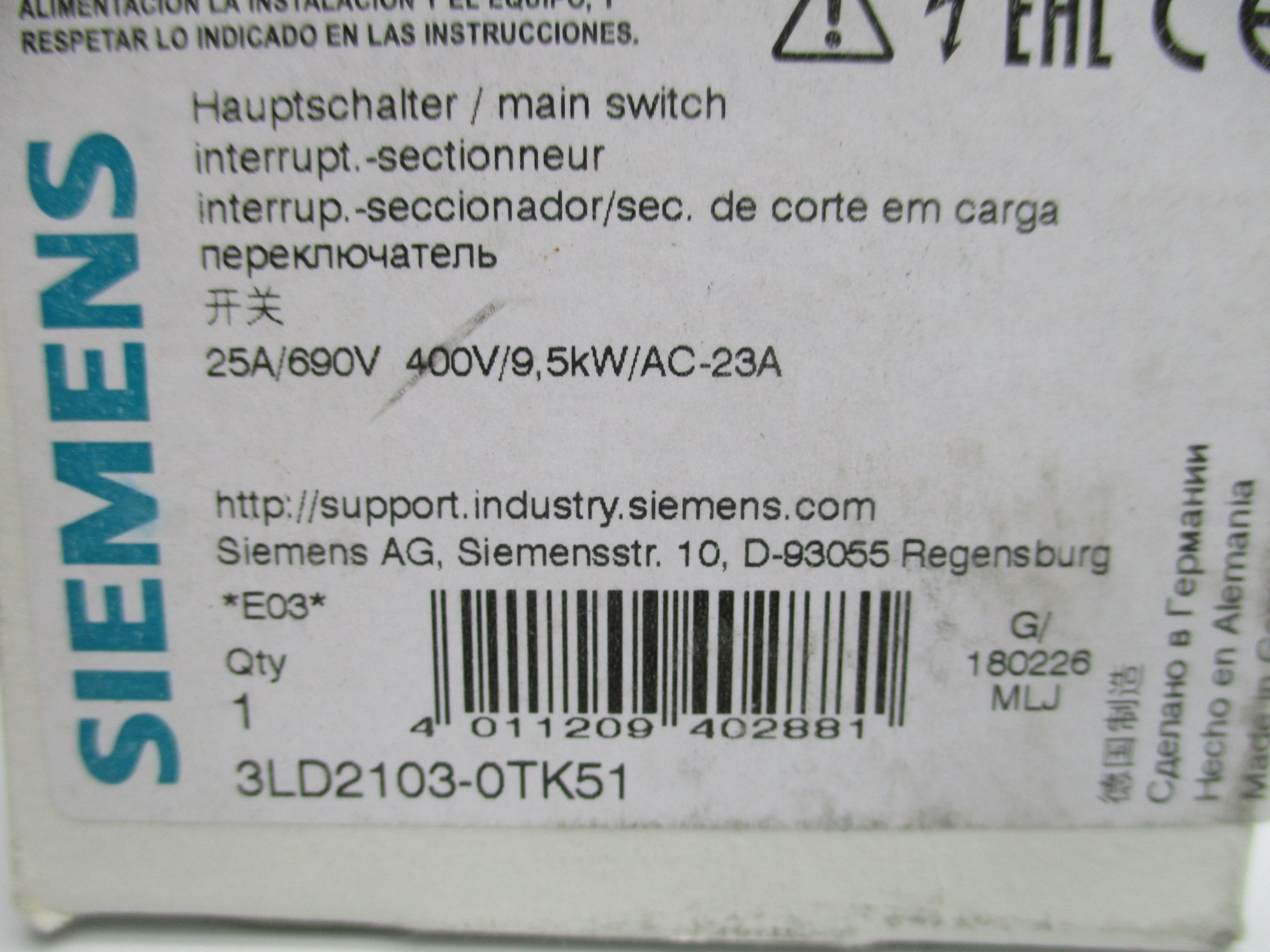 SIEMENS 3LD2103-0TK51 NSMP