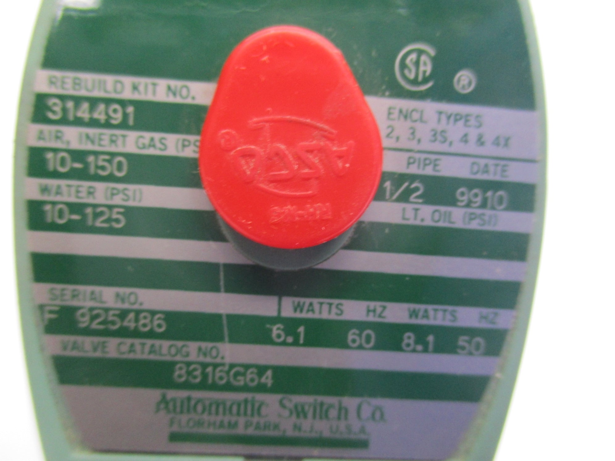 ASCO 8316G64 110V/50HZ 120V/60HZ 10-150PSI NSMP