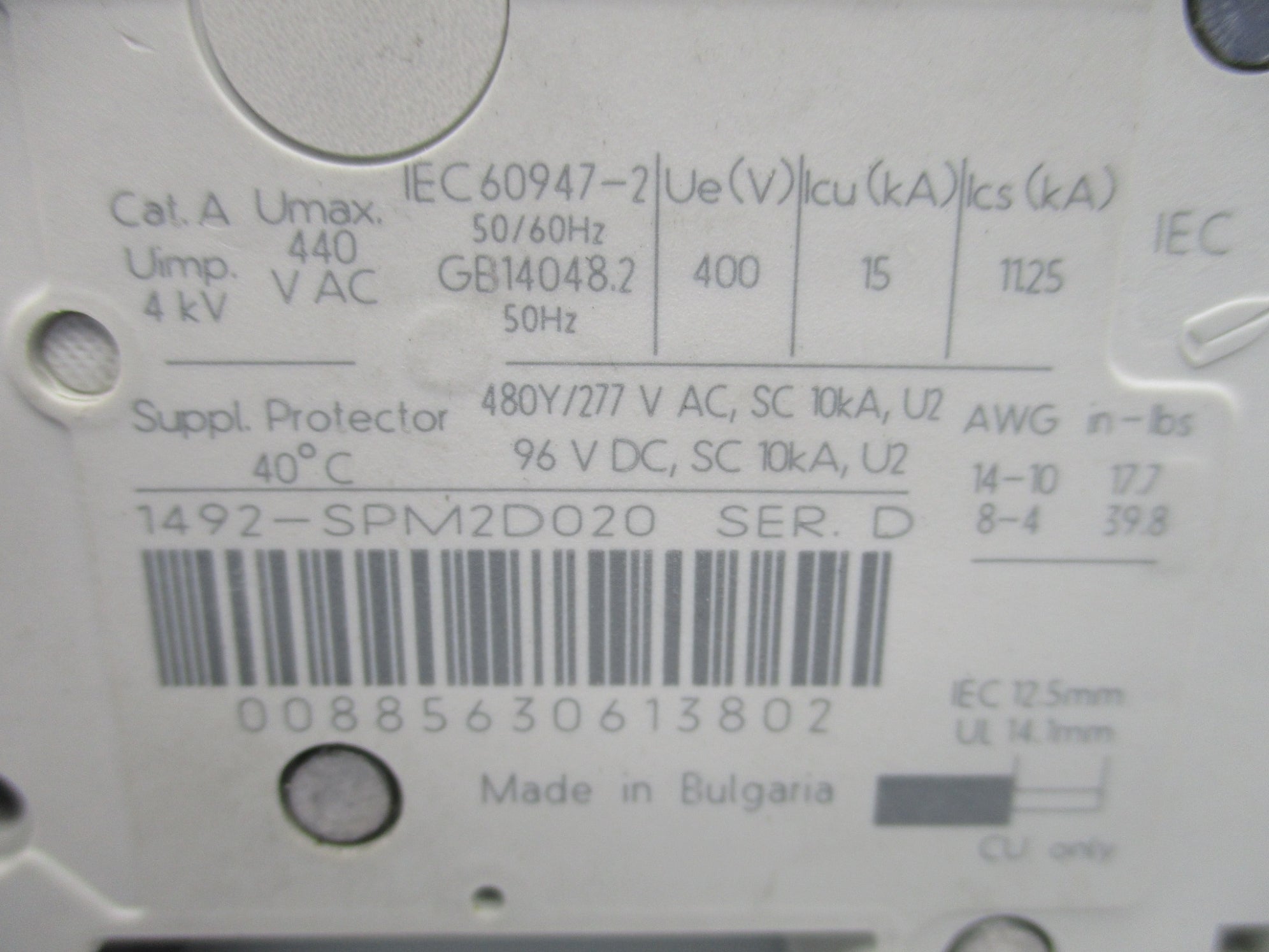 ALLEN BRADLEY 1492-SPM2D020 SER. D 2A NSMP