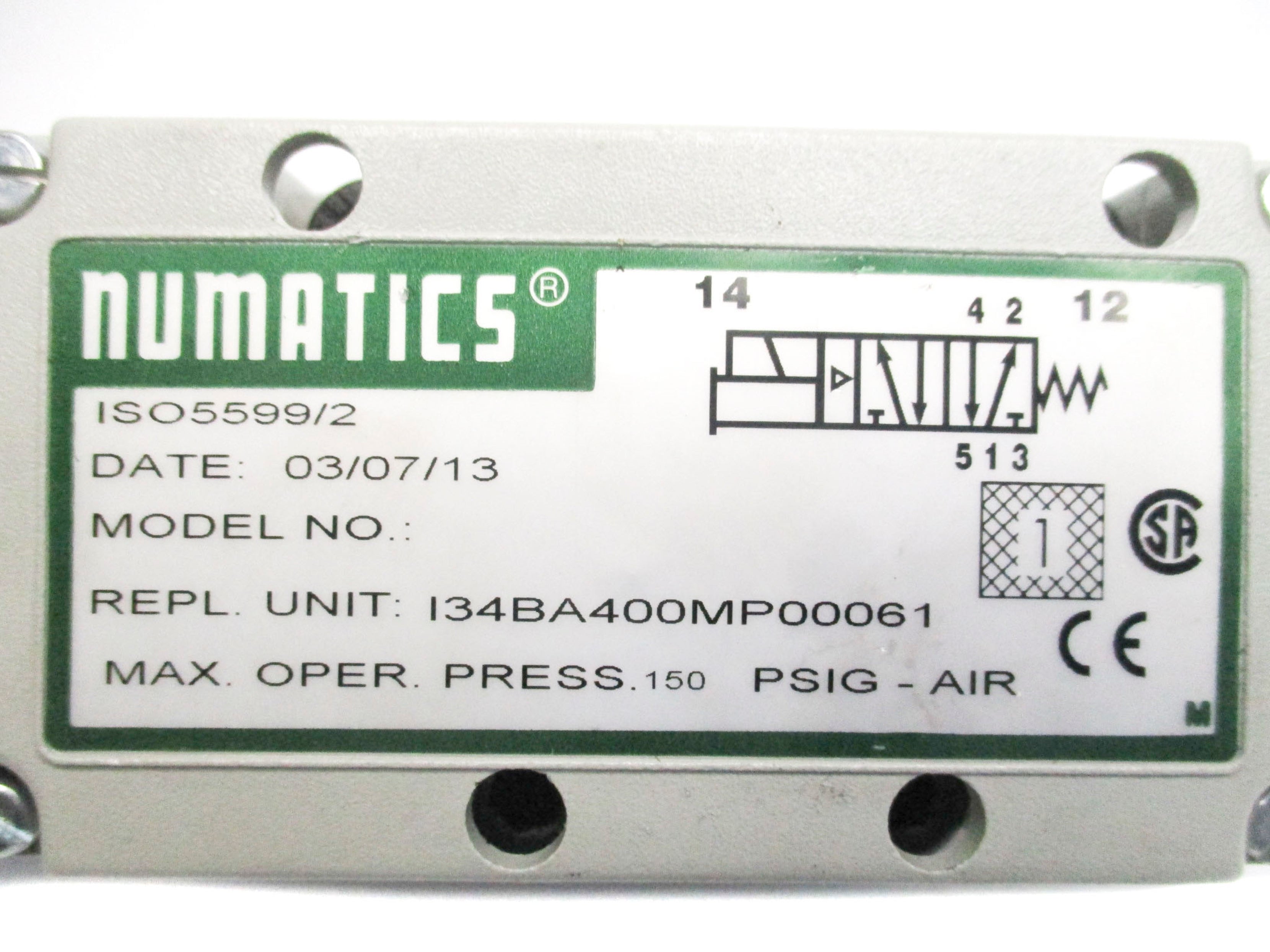 NUMATIC I34BA400MP00061 24VDC 150PSI NSNP