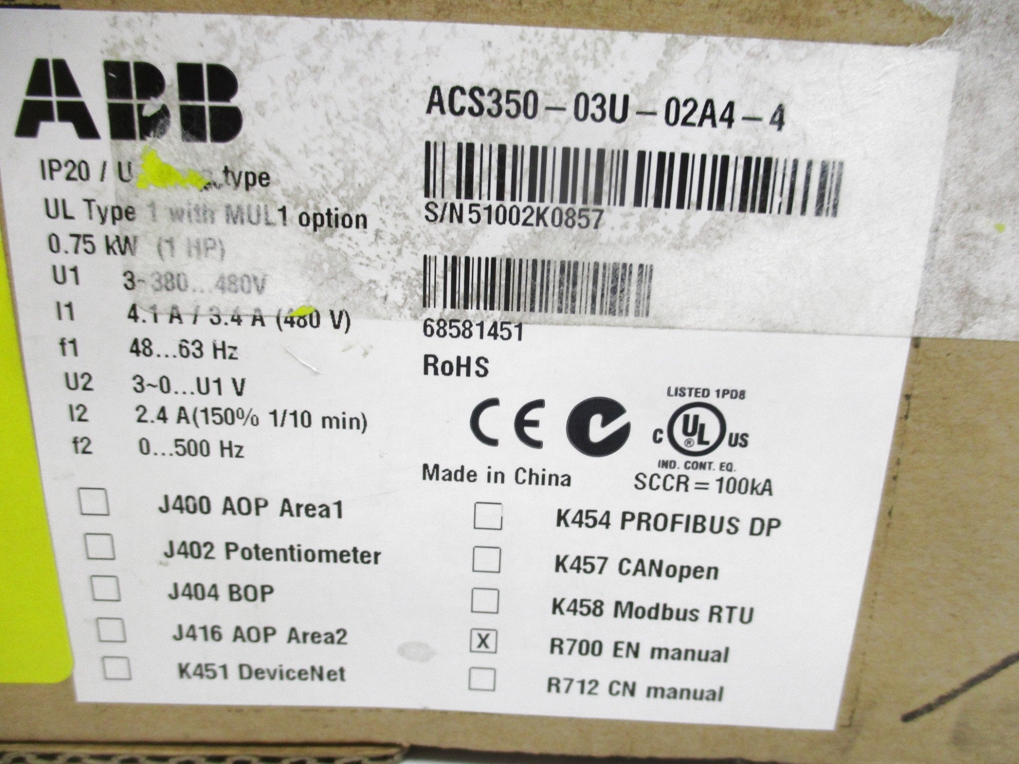 ABB ACS350-03U-02A4-4 NSFS