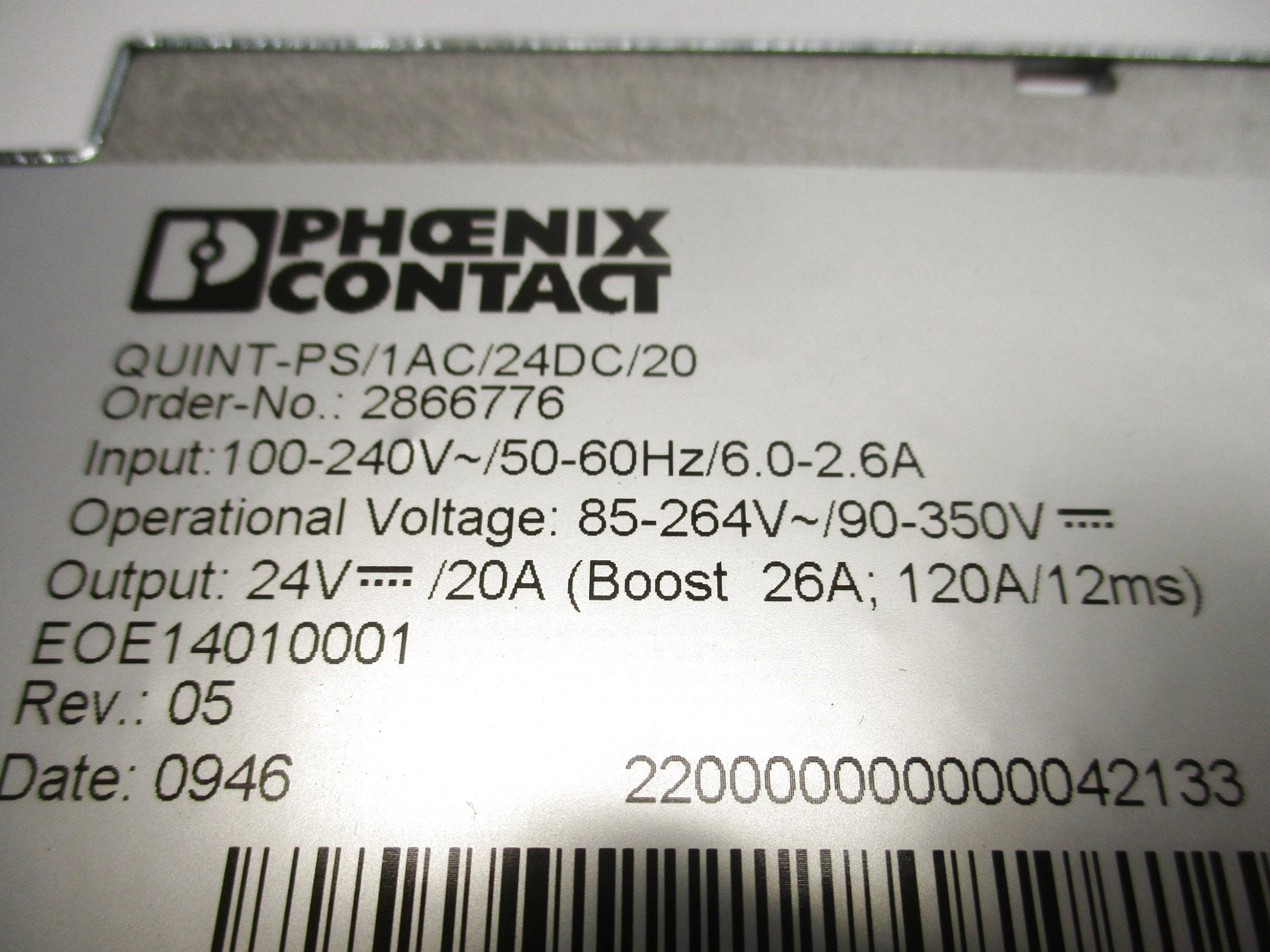 PHEONIX CONTACT QUINT-PS/1AC/24VDC/20 NSMP