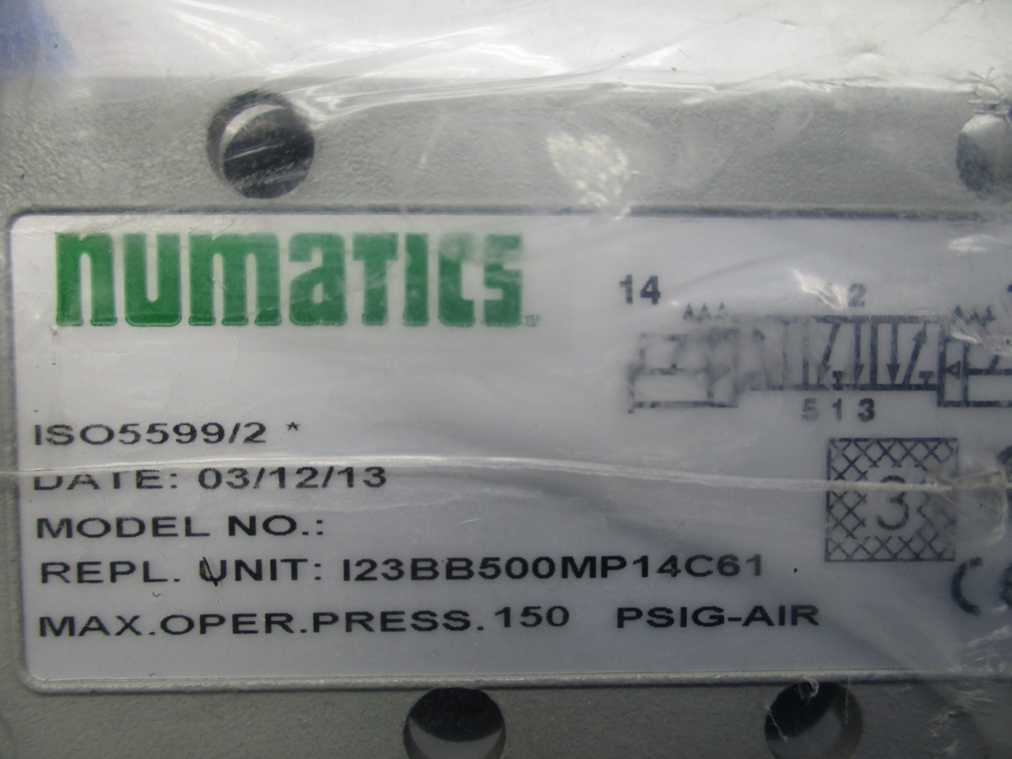 NUMATICS I23BB500MP14C61 24VDC 150PSI NSMP